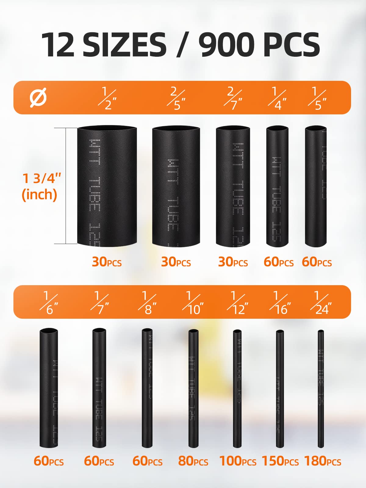 Eventronic Schrumpfschlauch Set 900 Stück, IP56 Wasserdichtes Schrumpfschlauch, Insgesamt 40,5 m, 12 Größen, Ideal für Elektrische Isolierung und Drahtverbindungen, Schwarz, Niemals Verblassen