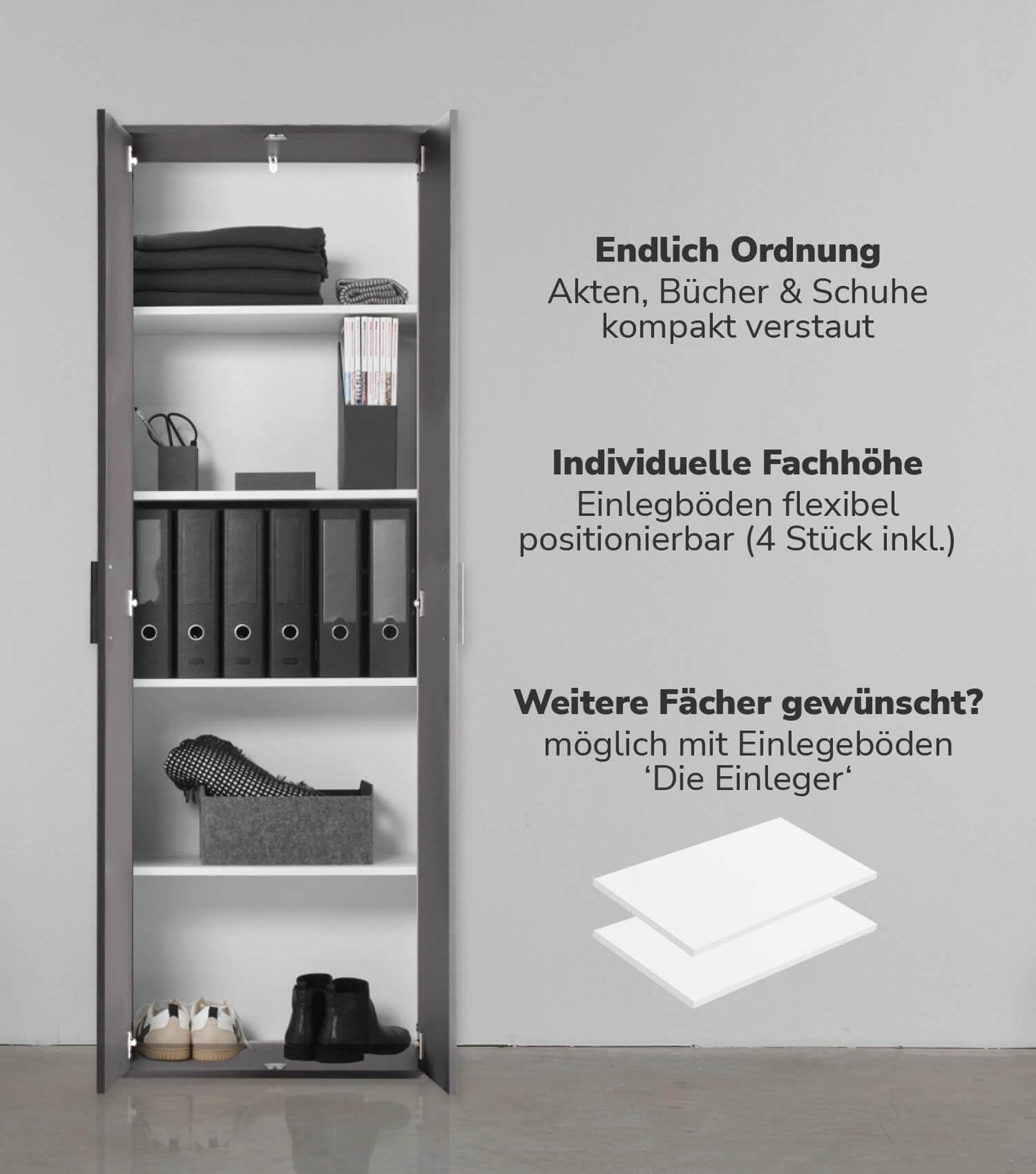 mokebo® Mehrzweckschrank 60cm Breite 'Der Lange', Aktenschrank, Büroschrank oder Schuhschrank in 60x180x34 cm (B/H/T), auch als Vorratsschrank oder Schrank aus Holz in Anthrazit-Schwarz