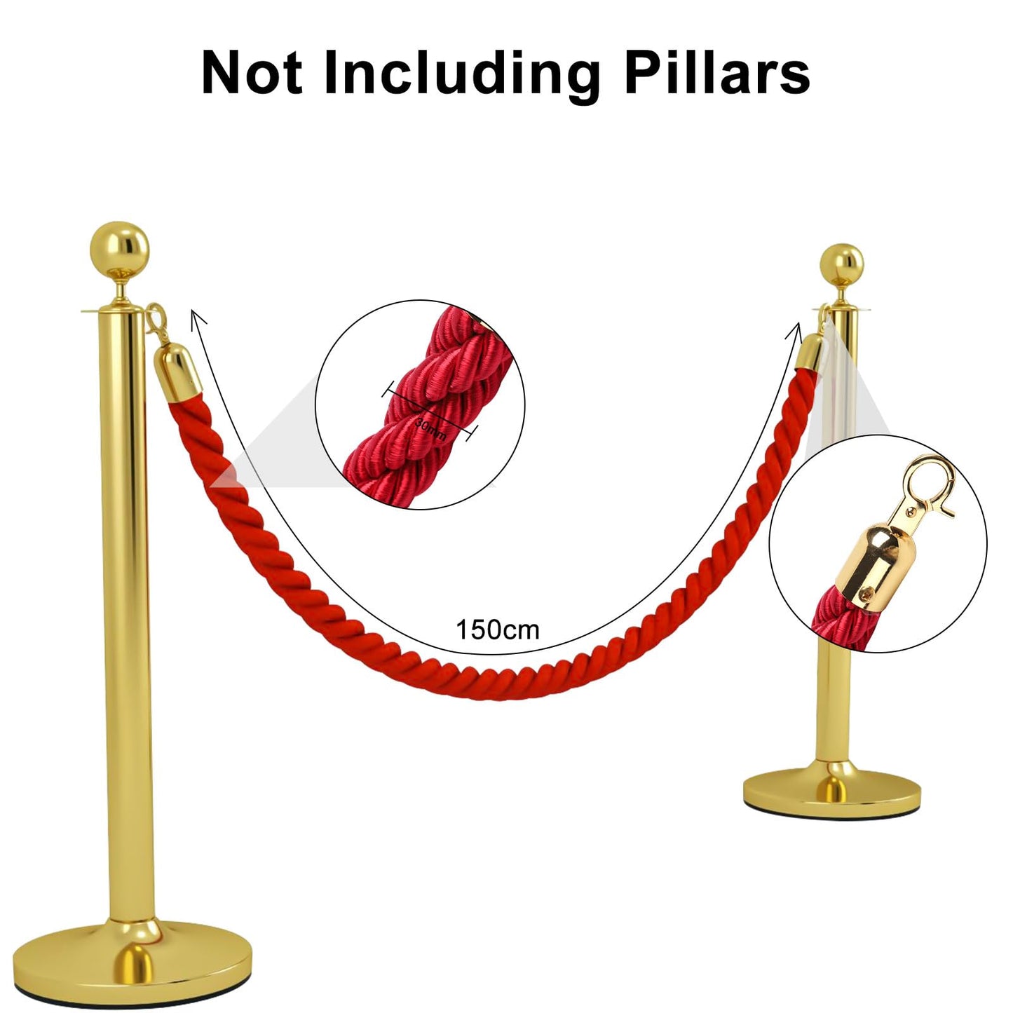 Aweisile Absperrkordel Rot Absperrseil mit Haken Absperrband Sperre Absperrgurt Absperrungsystem für Personen Personenleitsystem 1,5M Kordel Rot