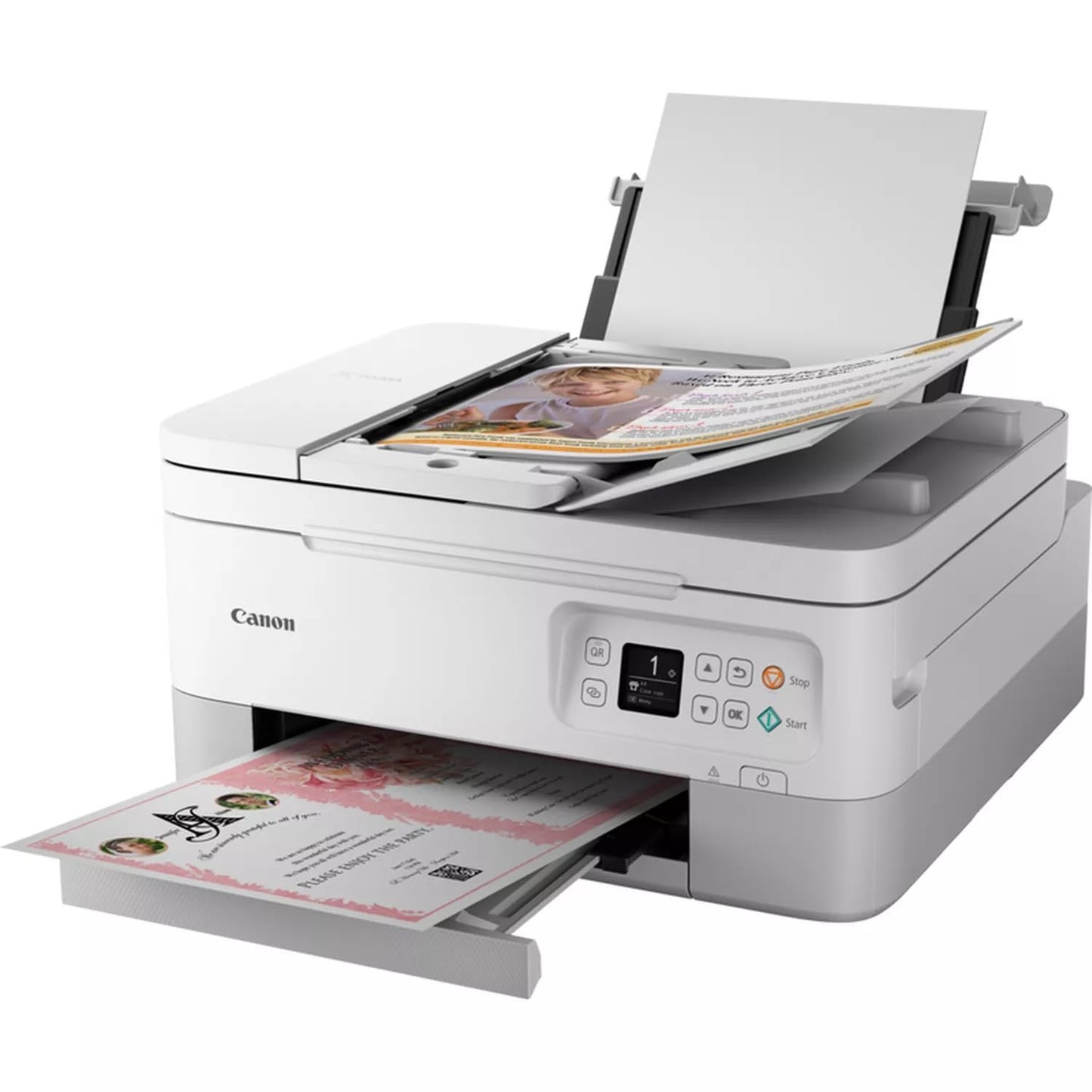 Canon PIXMA TS7451a Farbtintenstrahldrucker Multifunktionsdrucker DIN A4 (Scanner, Kopierer, Fotodrucker, OLED, 4.800 x 1.200 DPI, USB, WLAN, Print App, Duplexdruck, 2 Papierzuführungen), weiß, normal