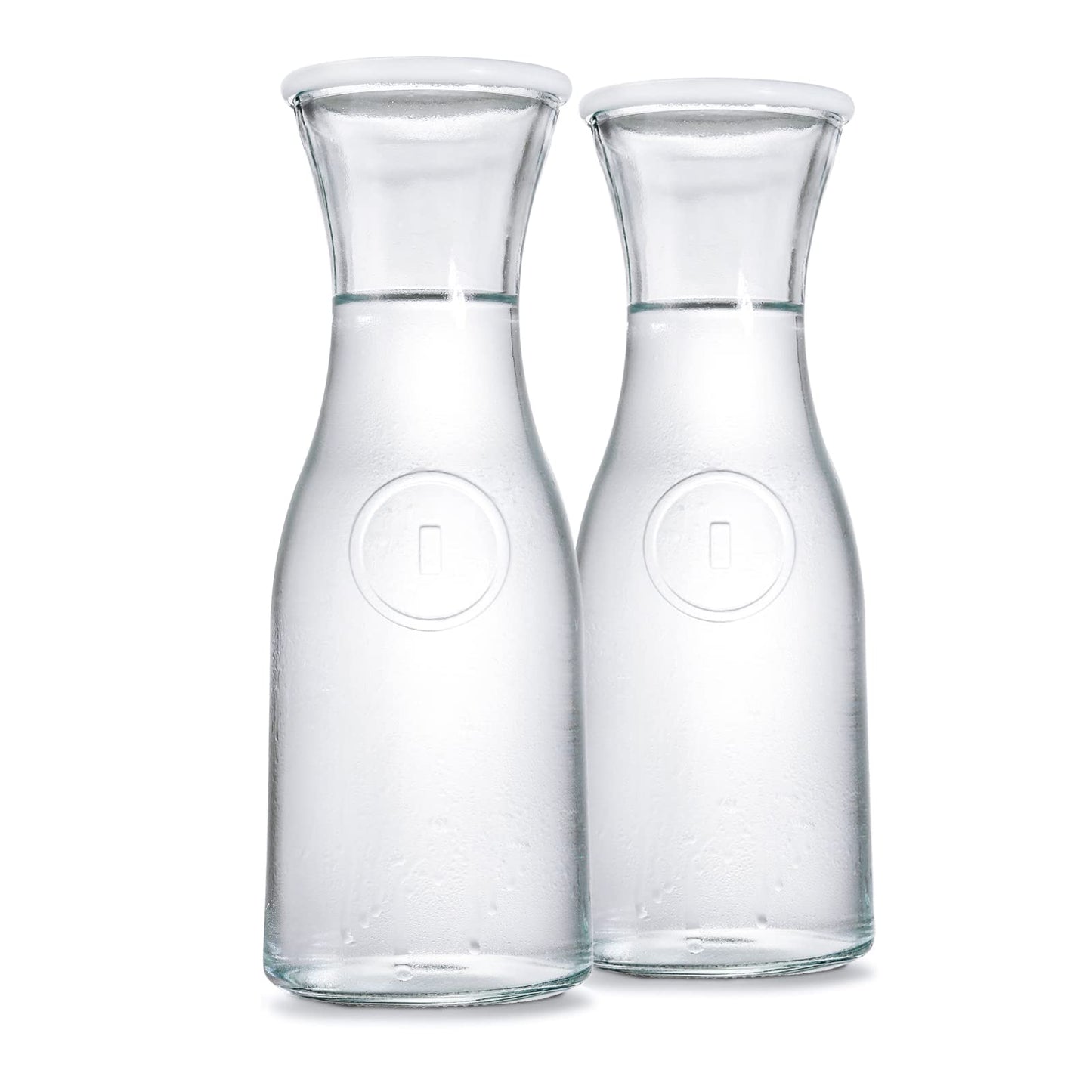 Lawei 4 Stück Wasserkaraffe Glas Wasserkrug 1Liter Wasserflasche Saftkaraffe Glas Glaskaraffen mit Deckel für Wasser Entsaft Eistee Getränke Wein