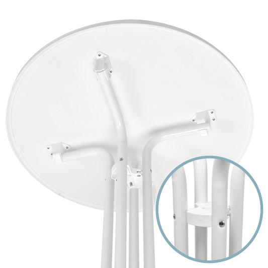 Beautissu Stehtisch Klappbar 70 cm Sylt – Stehtisch Outdoor Wetterbeständig Hitzebeständig – Klapptisch Kratzfest Partytisch höhenverstellbar leichte Montage TÜV – Bistrotisch Rund Weiß