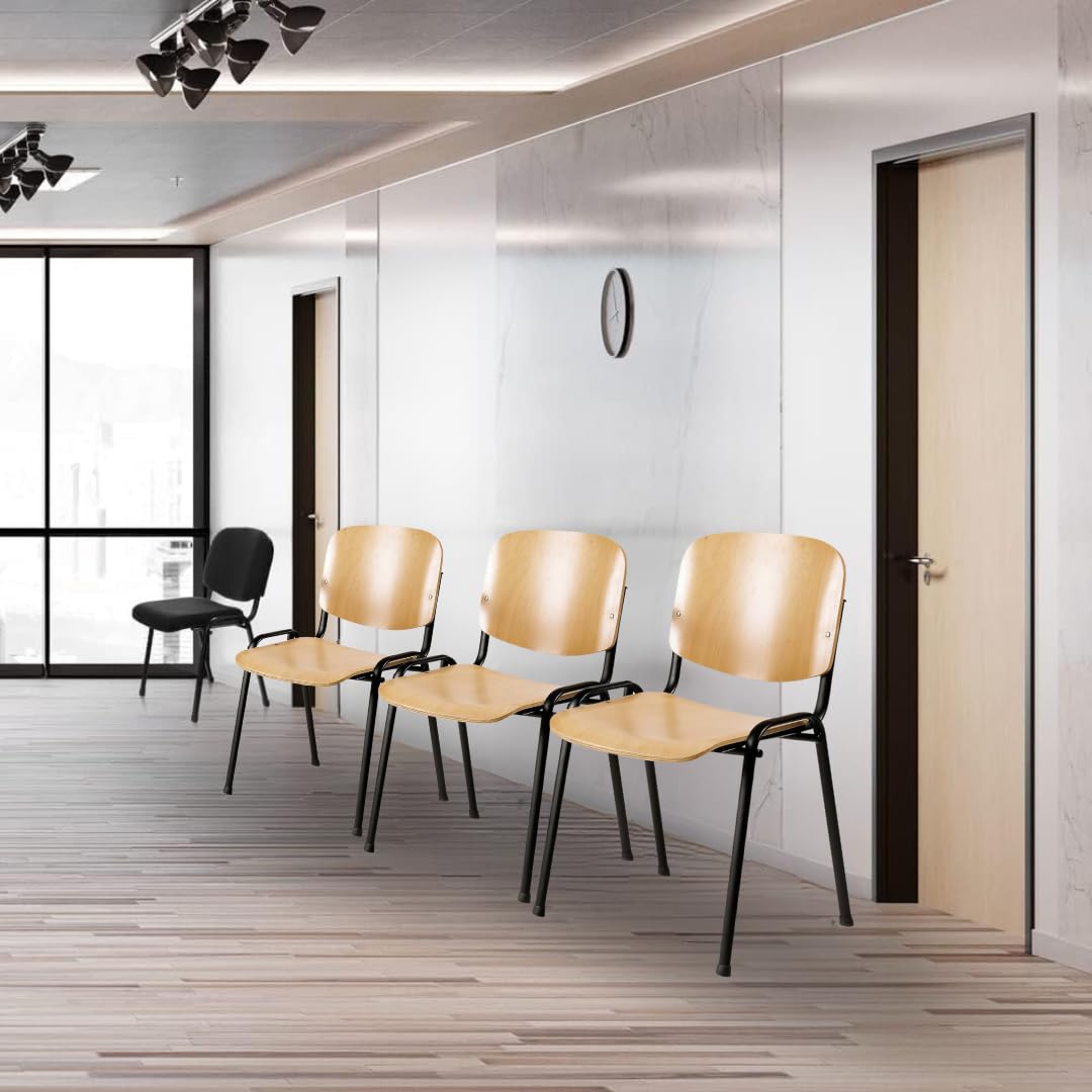 Topsit 4er-Set Stapelbare Besucherstühle mit Holz-Sitzfläche und schwarzem Metallgestell, Ideal für Konferenz und Wartebereiche