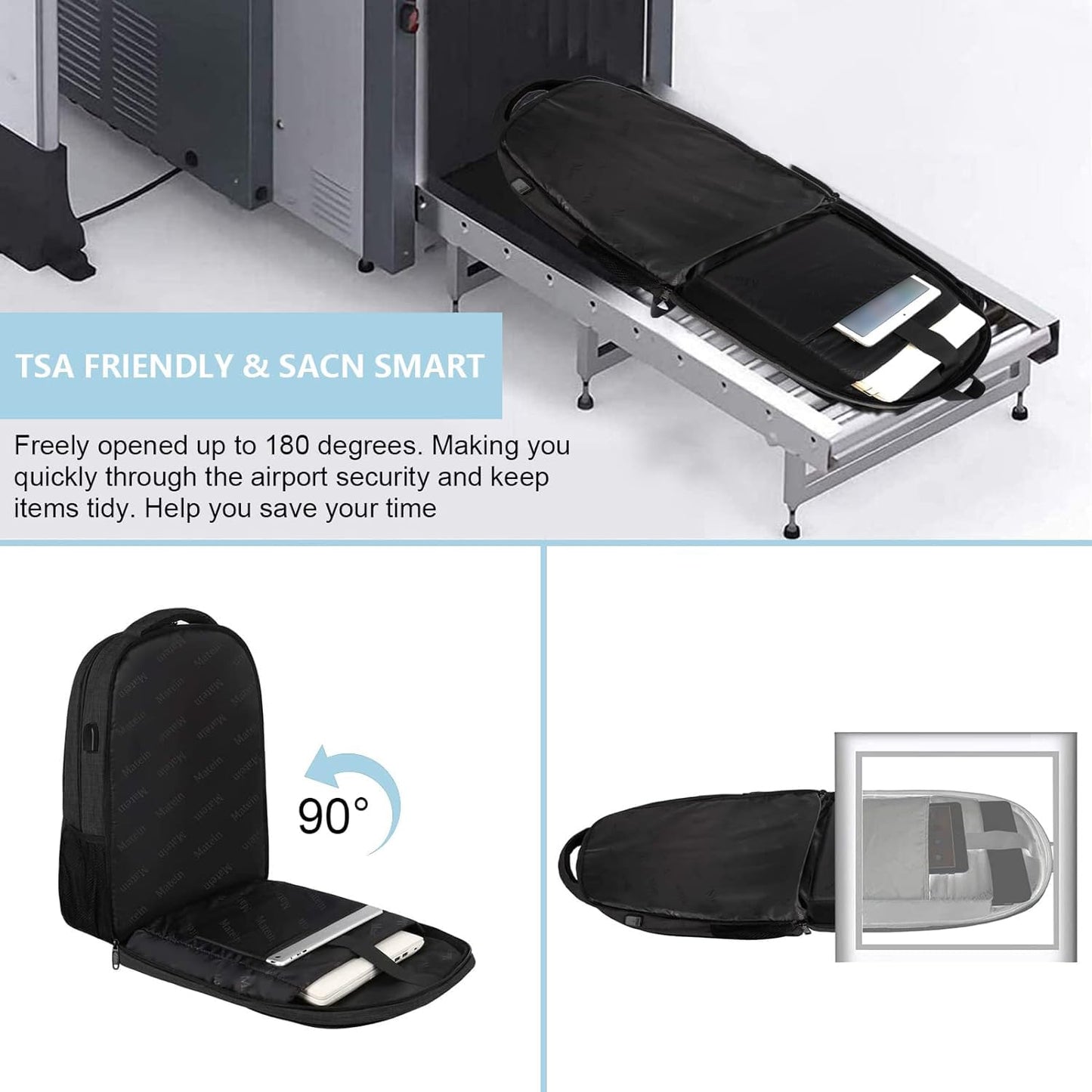 MATEIN Rucksack Herren, Groß Laptop Rucksack 17,3 Zoll Schulrucksack Laptoptasche mit USB Ladeanschluss Anti Diebstahl Business Arbeit Reisen Rucksack Teenager Notebook College Tech Damen, Schwarz