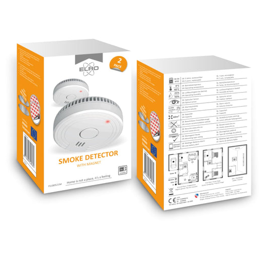 ELRO FS1805 2-Pack Rauchmelder mit Magnetklebe Kit, 5 Jahre Batterie und Garantie/DIN EN14604, Weiß, 2 Stück