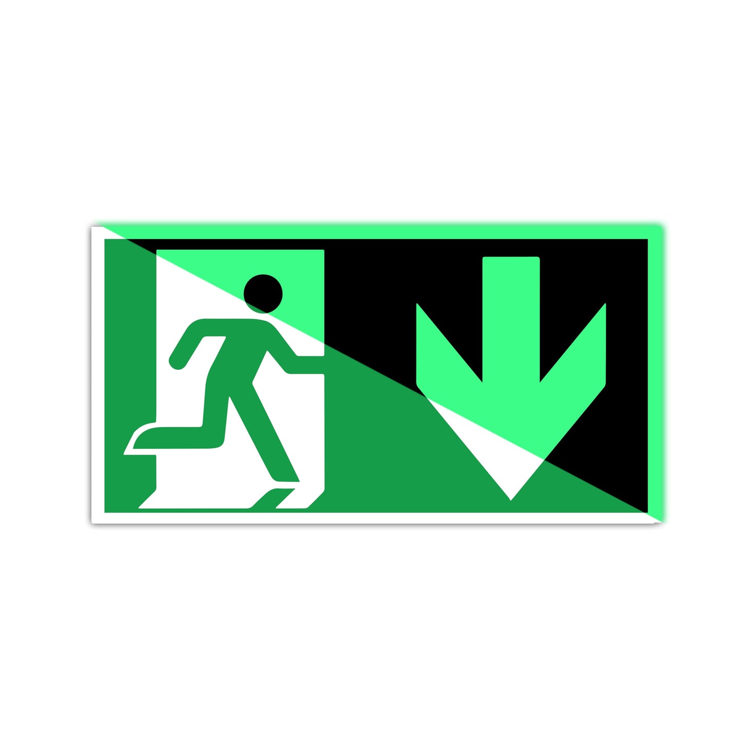 DinAliX 2 Stück Notausgangsschild nachleuchtend Pfeil nach Unten | 300x150mm VINYL Notausgangsschild Selbstklebend | Entsprechend ISO DIN 7010 / DIN 67510