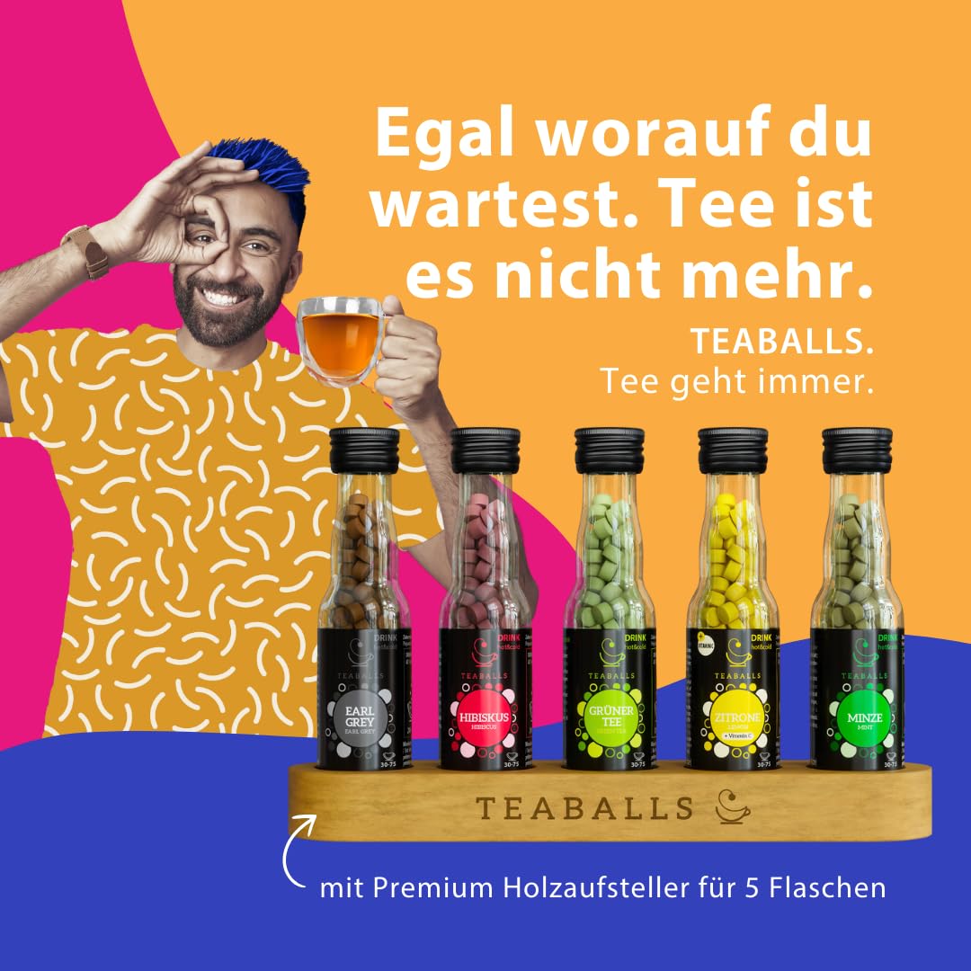 TEABALLS Set Big Classic Earl Grey, Minze, Zitrone, Grüner Tee, Hibiskus 5er Pack für 375 Tassen Tee