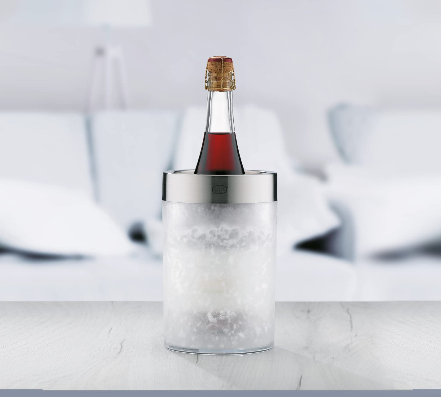 alfi Weinkühler Crystal Ice, Aktiv-Flaschenkühler aus doppelwandigem Acryl, 0355.011.000 Sektkühler einfach im Gefrierfach vorkühlen, Getränkekühler hält Flaschen über Stunden kalt, 16.3 x 16.3 x 22.7 cm