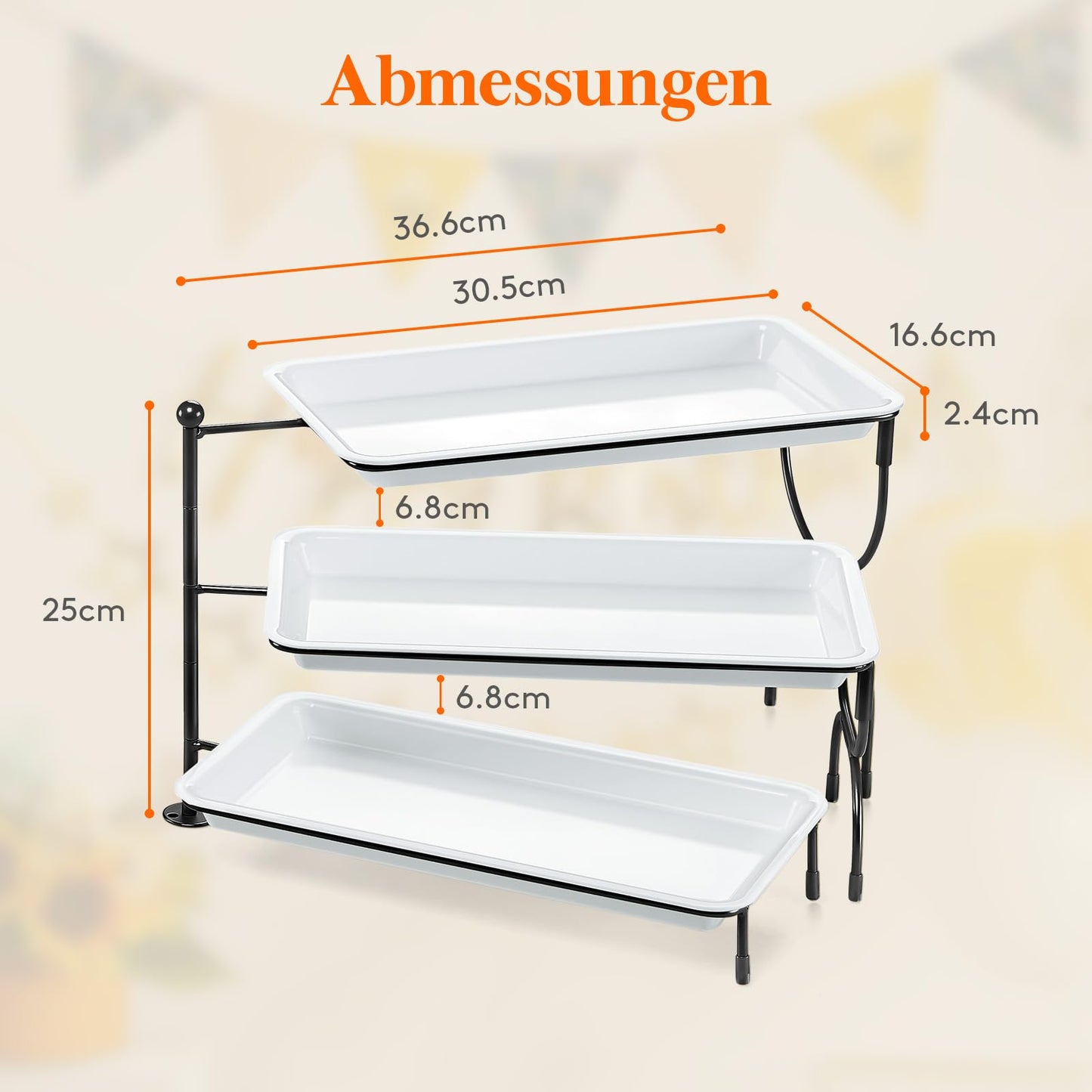 Lifewit 3-stufiges Serviertablett für Partyzubehör, 30x17cm Servierplatte zum Anrichten von Speisen, weiße Wiederverwendbare, Tabletts Obstschale für Gemüse, Obst, Kekse, Desserts, Schwarz