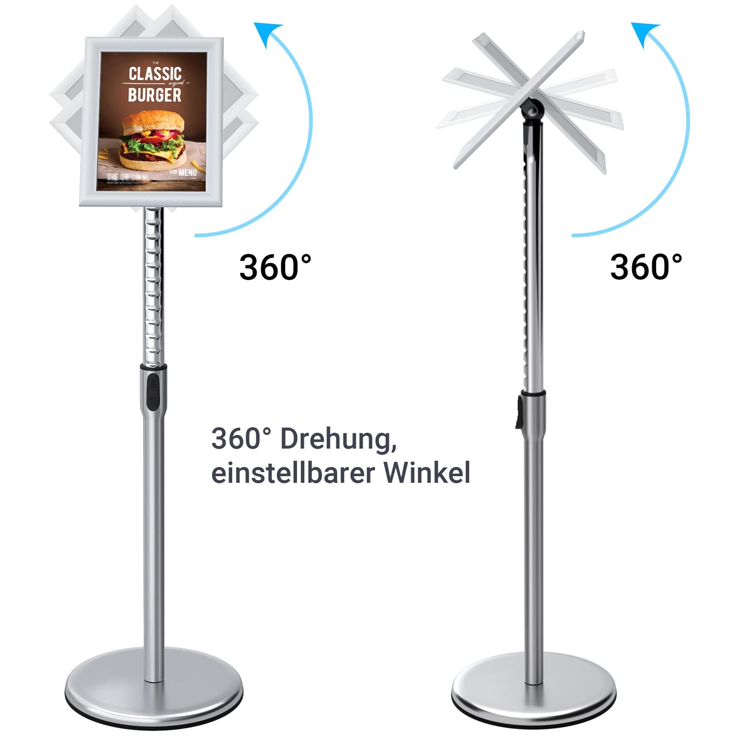 FoxRose Infoständer DIN A4 210x297mm Höhenverstellbar Edelstahl informationsständer Aufsteller Kundenstopper Plakatständer Präsentationsständer Werbeständer (Silber, A4)