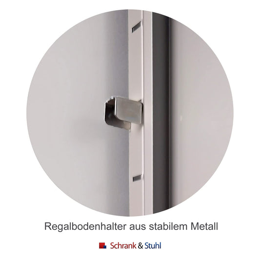 Schrank & Stuhl XL Werkzeugschrank – Stabiler Stahlschrank mit 4 höhenverstellbaren Fachböden, abschließbar, Grau/Weiß, 195 x 92 x 50 cm