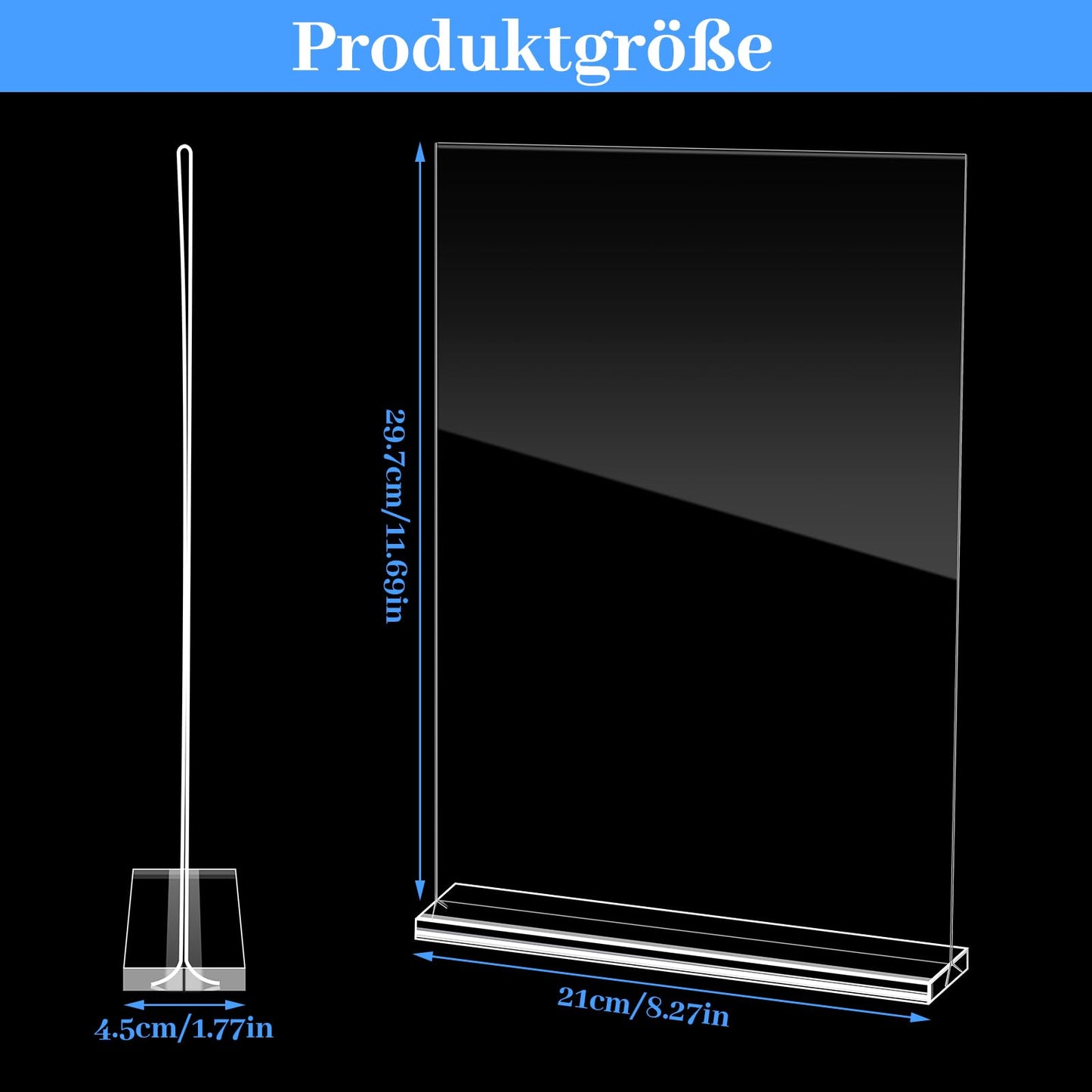 2 Stück Tischaufsteller A4, Preisschilder Aufsteller Tischständer Acryl T-Ständer für Prospekte Menükarte Werbung Fotorahmen (21 x 29,7cm)