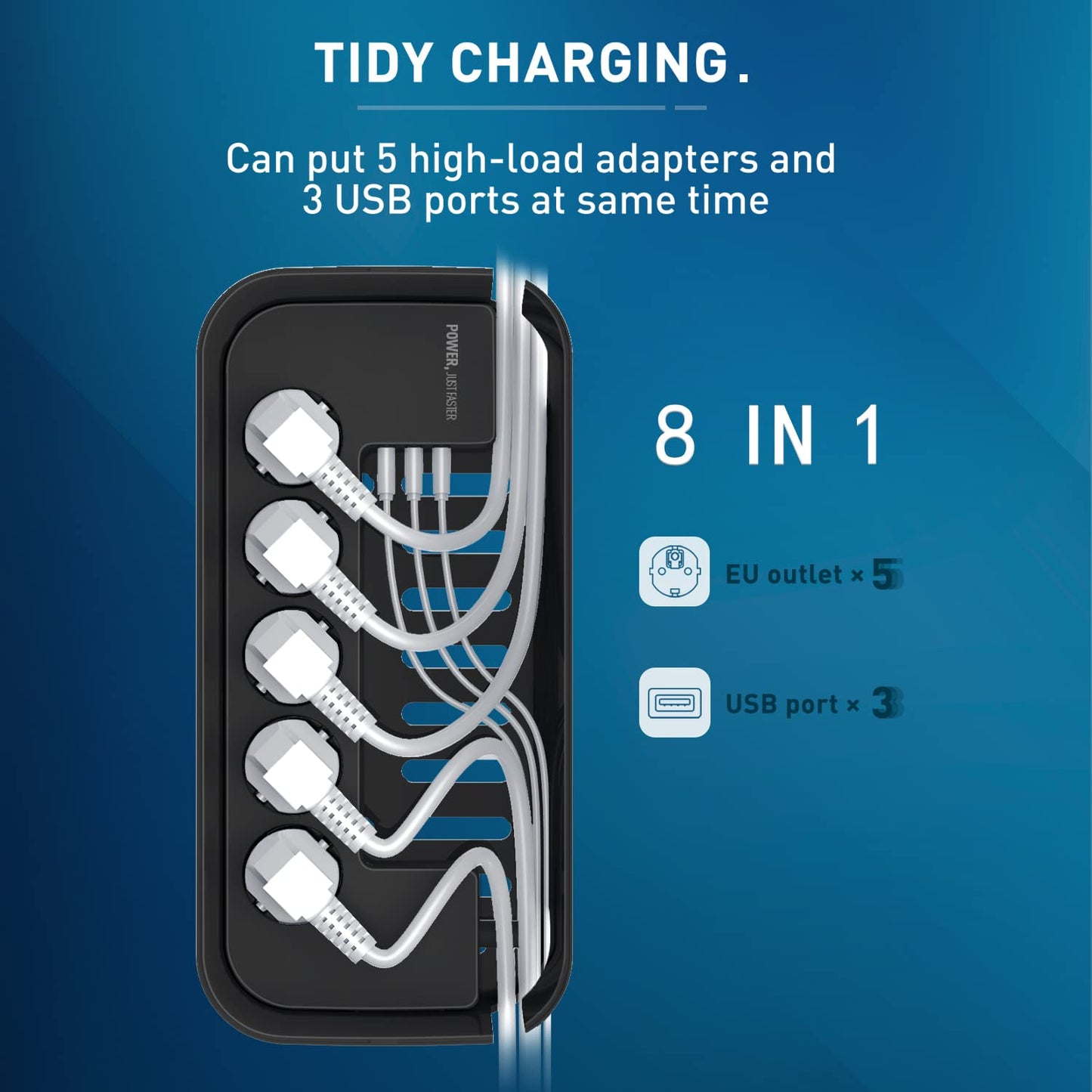 Kabelbox mit Steckdosenleiste USB Überspannungsschutz, Mehrfachsteckdose 5Fach mit 3USB Ladeanschlüsse, Kabel Organizer Box Steckdosenadapter (2500W) mit 2M Kabel, 29.5 * 14 * 14CM, Schwarz