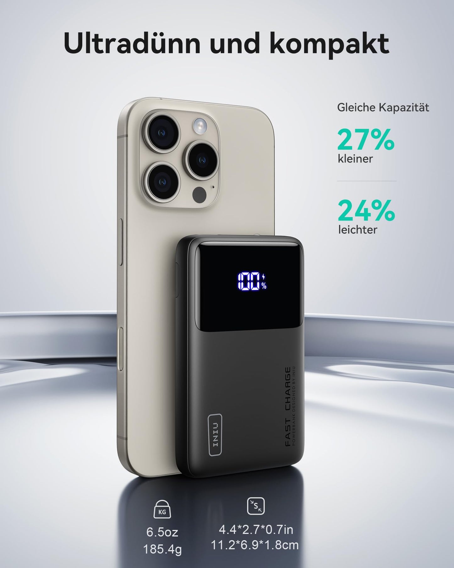 INIU Power Bank, 22.5W Ultraleicht 10000mAh Powerbank Schnelllade-LED-Display tragbares Ladegerät PD3.0 QC4.0, 3A Ausgänge Taschenlampe Handyakku kompatibel mit iPhone 16 15 14 13 Samsung S24 S23 iPad