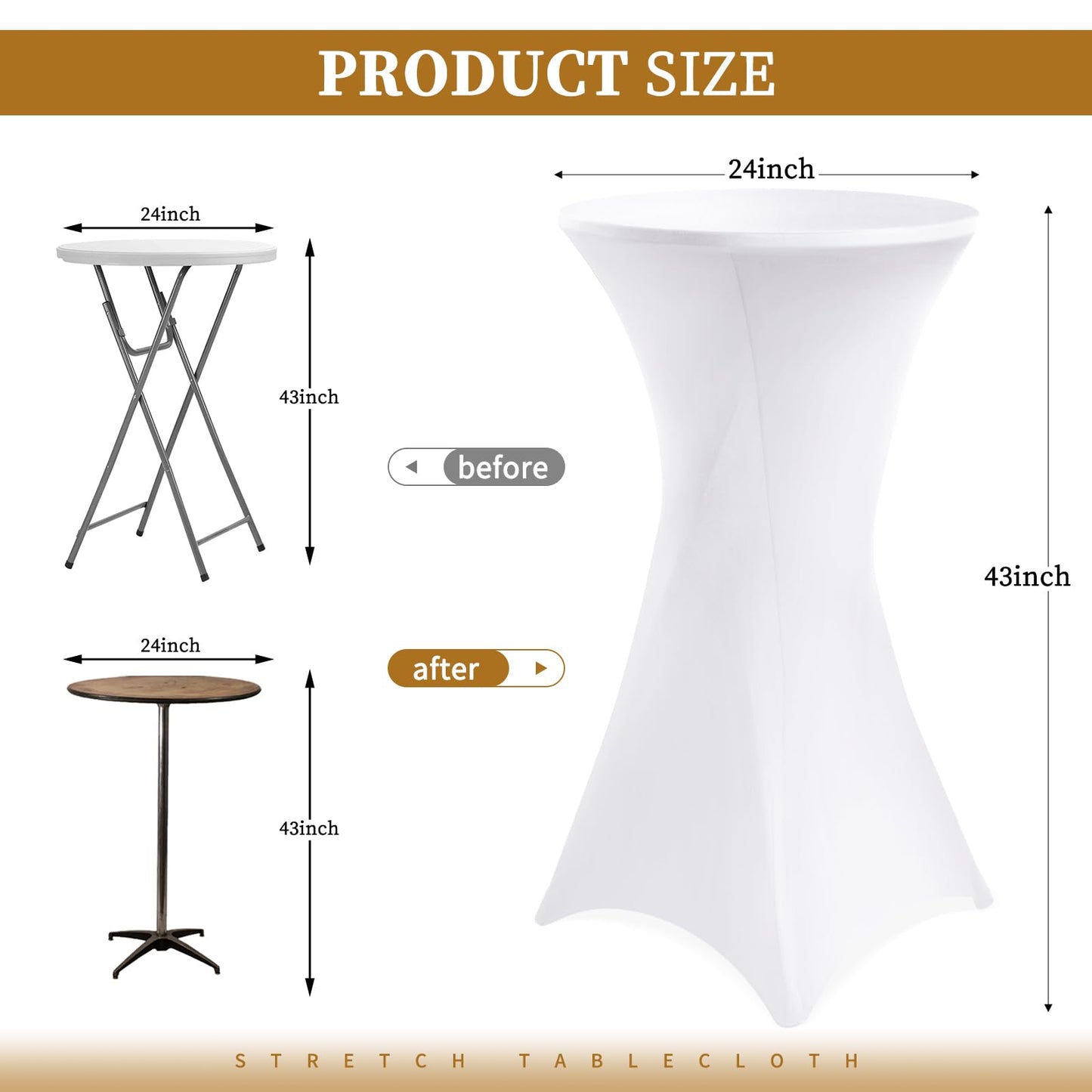 Showgeous 3er-Set Stretch Stehtisch Husse für Bistrotisch Ø 60-65 cm,Hussen Stehtische Weiß 60 cm,Verstärkung im Fußbereich,Stretchhusse Weiß Hussen für Stehtische und Bistrotische