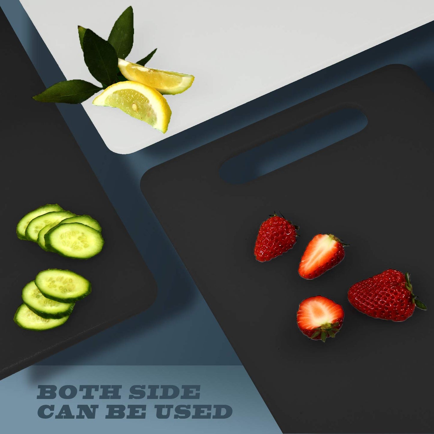 Kunststoff Schneidebrett mit Griffen, Fotouzy Dickes Schneidebrett für die Küche, lebensmittelechtes PP-Material, BPA-Free, Spülmaschinenfest, Großes Format, griffiger Griff, Schwarz