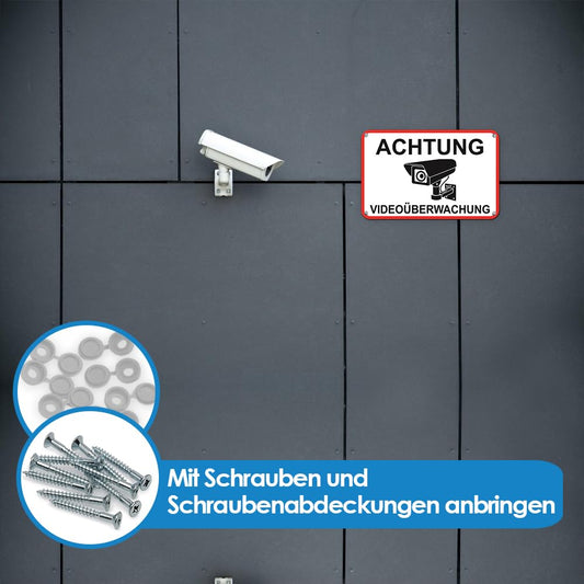 DinAliX 2 Stück Achtung Videoüberwachung Schild | 30x20cm robustes Kunststoff Schild Kameraüberwachung zeigt an, dass dieser Bereich Videoüberwacht wird