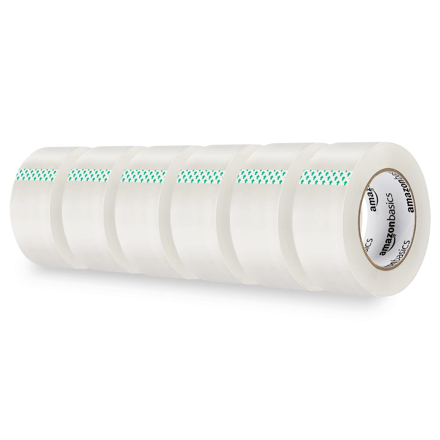 Amazon Basics Transport- und Packband, 4,77 cm Breite x 99,6 m, Transparent, 6 Stück, Durchsichtig,Weiß