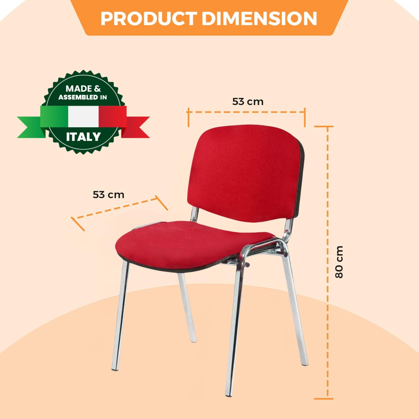 Topsit Büro & More Chrom Besucherstuhl ISO, Bequemer Konferenzstuhl, stapelbar, mit gepolsterter Sitzfläche und Rückenlehne. Einzelner Artikel (Rot)