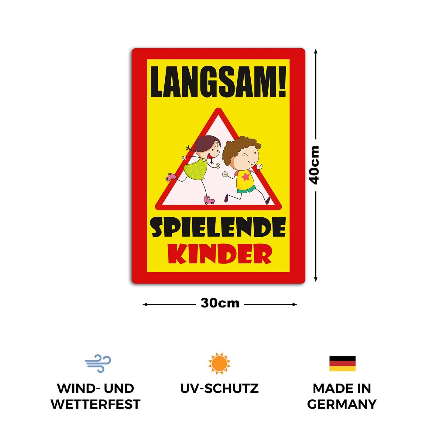 2 Stück XXL Langsam ! spielende KINDER Schild 30 x 40 cm aus stabiler PVC Hartschaumplatte 5mm mit UV-Schutz von STROBO
