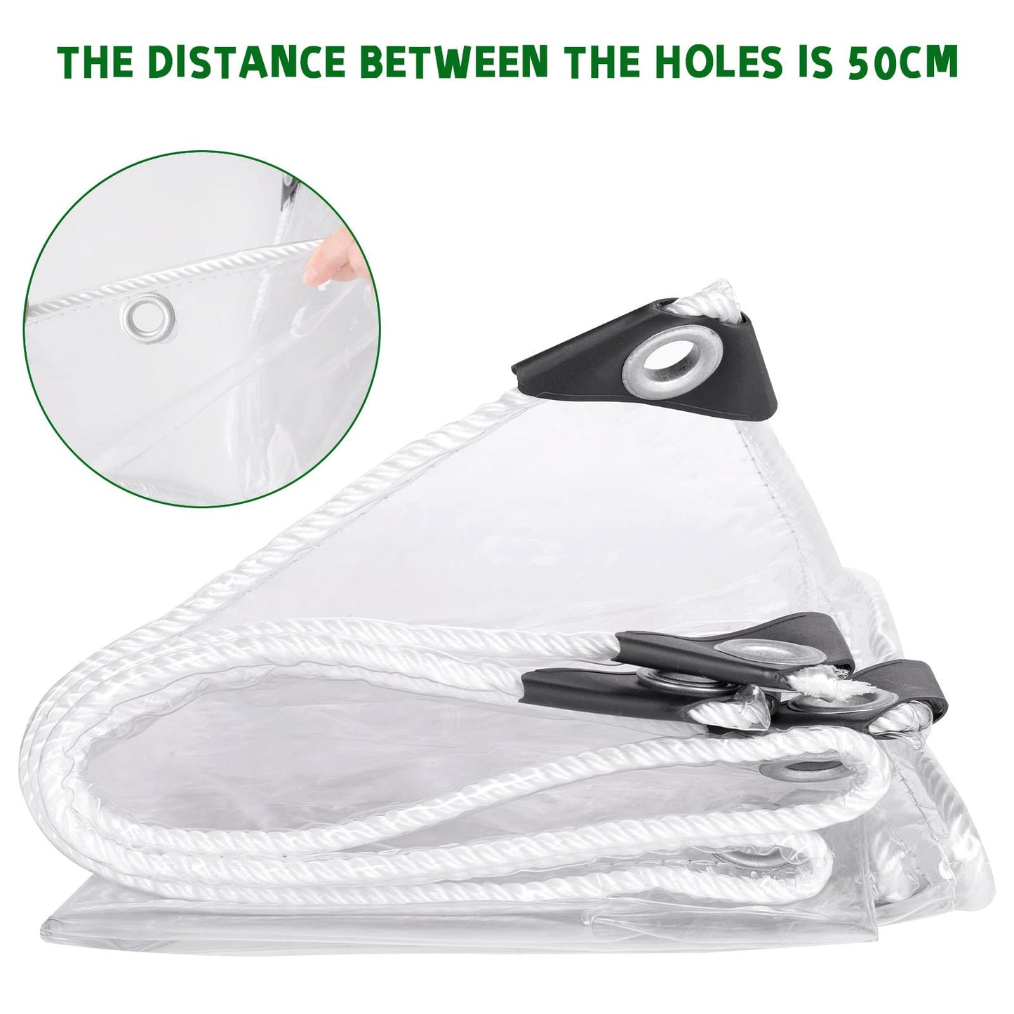 Plane Transparent Mit öSen Plane für außenbereich,OKYUK 420 g/m² PVC Transparent Plane, mit 20 Kabelbindern, 12 Gummibändern mit Kugeln, 11 m Befestigungsseil geeignet für Pavillons, Terrassen(2Mx3M)