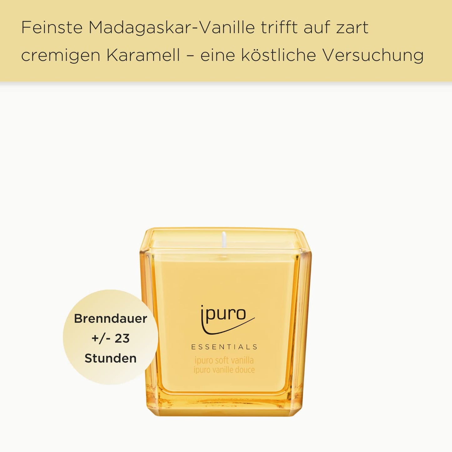 ipuro - dekorative ipuro soft vanilla Duftkerze - minimalistische & puristische Duftkerzen im Glas - intensive Duftkerzen mit feiner Madagaskar Vanille - stilvolle Kerze 125 g