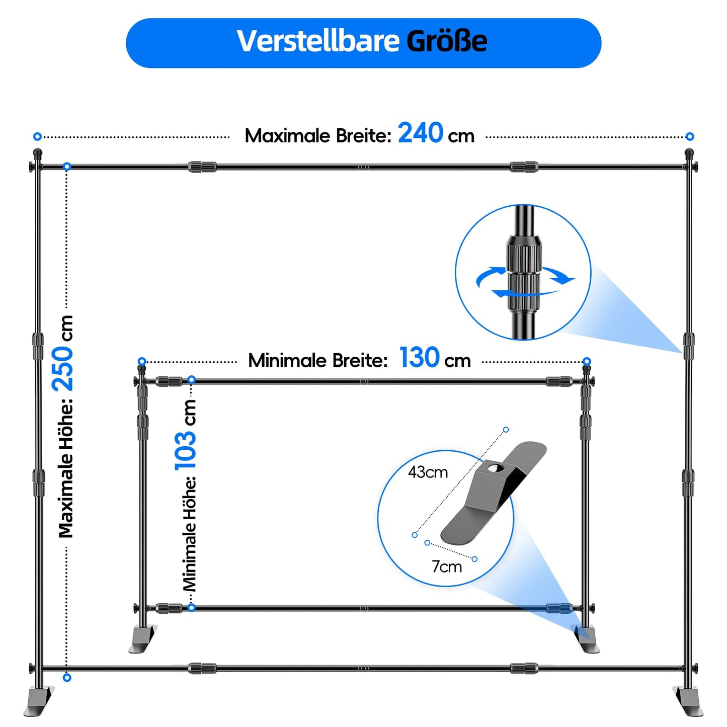 Fatazoii Foto Hintergrund Ständer Verstellbarer, 2,4 x 2,5m Fotohintergrund Ständer Fotografie, Banner Stand Set für Photo, Video, Studio