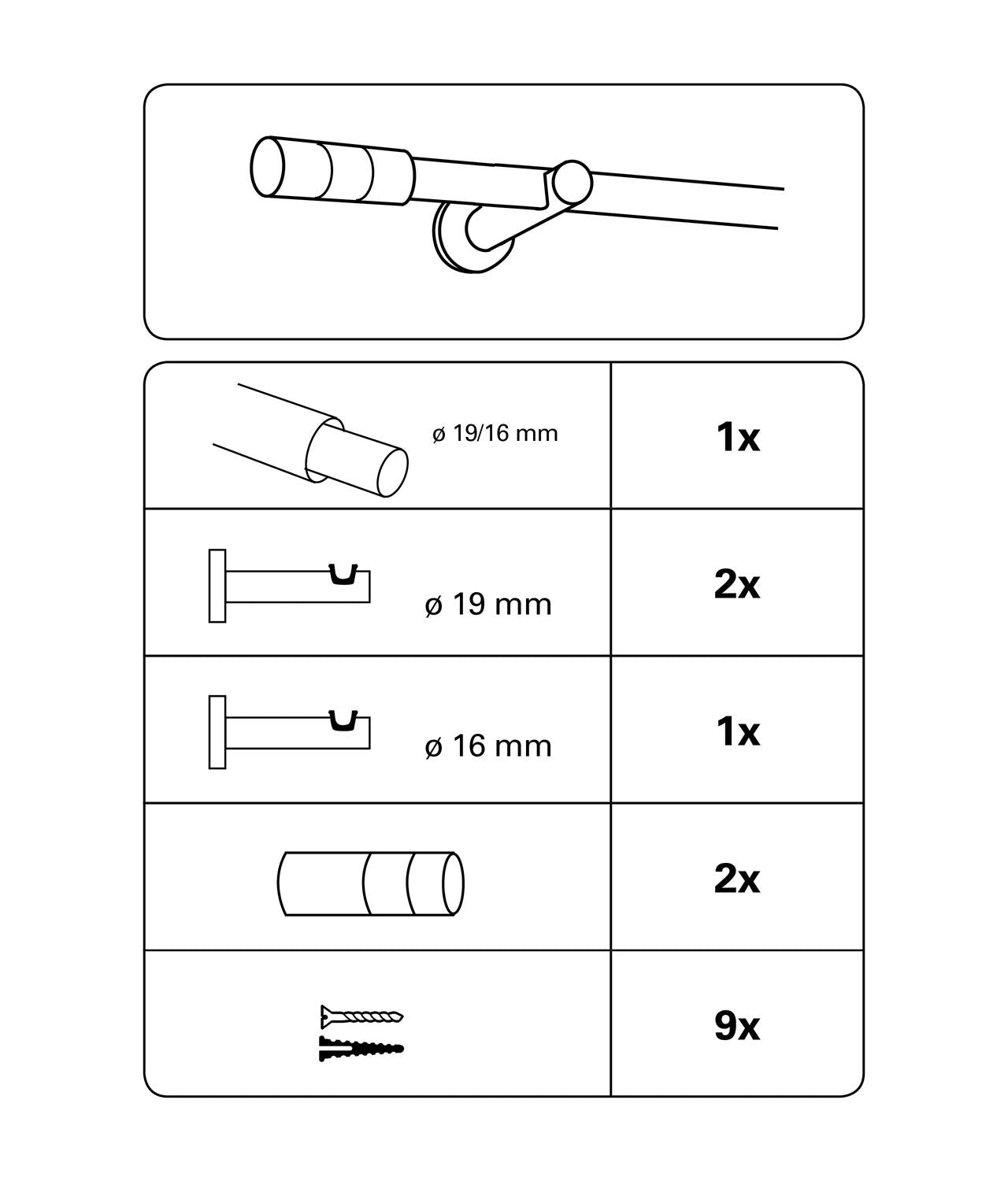 GARDINIA Gardinenstangen-Set Kreta, Komplettstilgarnitur inkl. Befestigungsmaterial, Vorhangstange ausziehbar, 120-210 cm, Metall, Schwarz-Matt