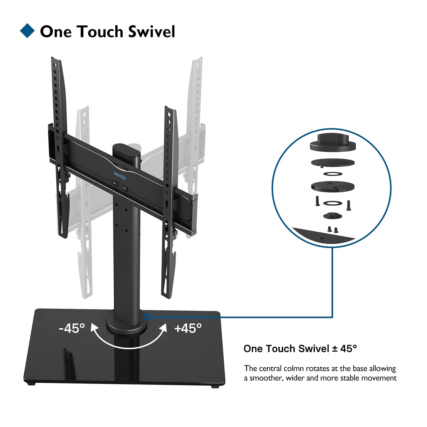 BONTEC Universal-TV-Halterung für Fernseher von 26 bis 55 Zoll, LCD/LED/OLED/Plasma/gebogen, mit 45-Grad-Drehgelenk, höhenverstellbar, maximale Kapazität 40 kg, max. VESA 400 x 400