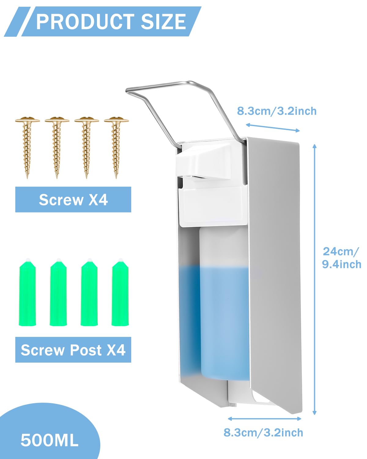 TIDEVAN Seifenspender 500 ml Seifenspender Wand Desinfektionsmittelspender Seifenspender Wandmontage Soap Dispenser Shampoo Lotion Handseifenspender für Küchen und Bad, Mehrweg Seifenspender