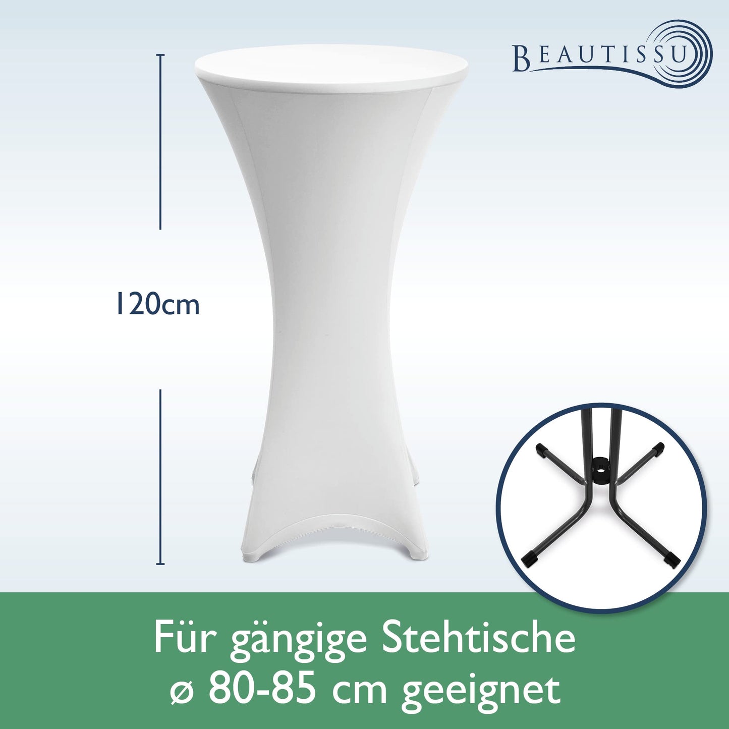 Beautissu Strech Husse für Stehtische Ø 80-85 cm – Stella elastischer Strechüberzug Tischhusse für Bistrotische – Stehtischhusse für Hochzeit, Geburtstag, Taufe etc - Edle Stehtisch Hussen in Weiß