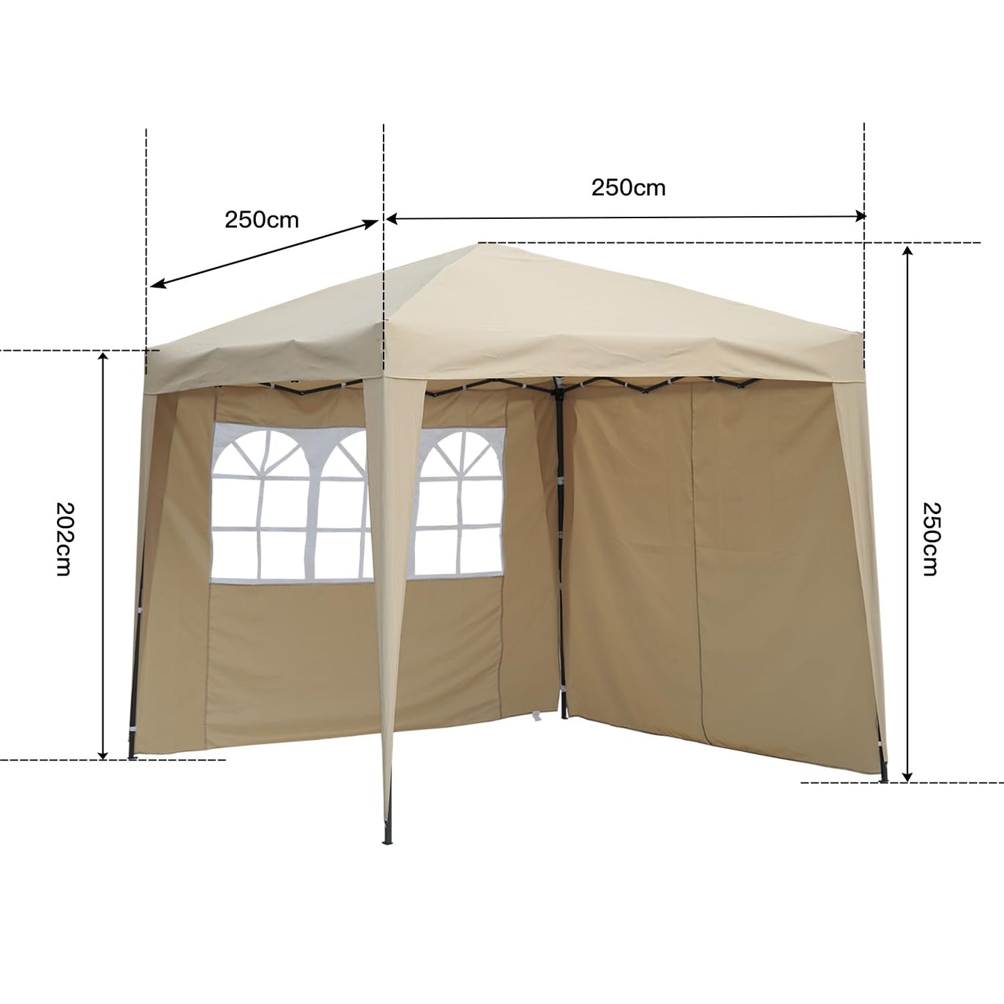 Angel Living 2.5 x 2.5M Faltbarer Pop up Pavillon Outdoor,Faltpavillon Gartenzelt Partyzelt,UV-Schutz 50+,2 Seitenwänden mit Reißverschlüssen für Außen, Garten, Camping Beige