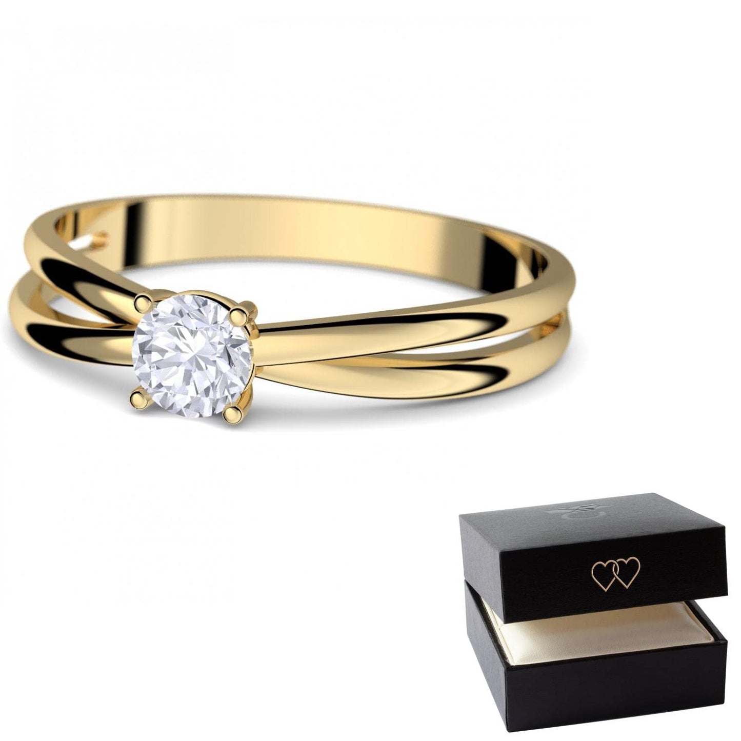 Goldring Verlobungsringe Gold 333 GRATIS LUXUSETUI Goldring 333er Gold Ring echt von AMOONIC mit Zirkonia Stein Goldring Gelbgold wie Verlobungsring Ring Diamantring Solitär FF386GG333ZIFA54