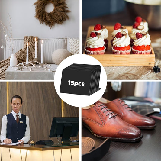 Preisschilder Aufsteller, 15 Stück Buffet Schilder Kleine Tafeln zum Beschriften 10x13cm Mini Kreidetafel A6 Namensschilder Tisch Kunststoff Tischkärtchen für Buffet Café Party