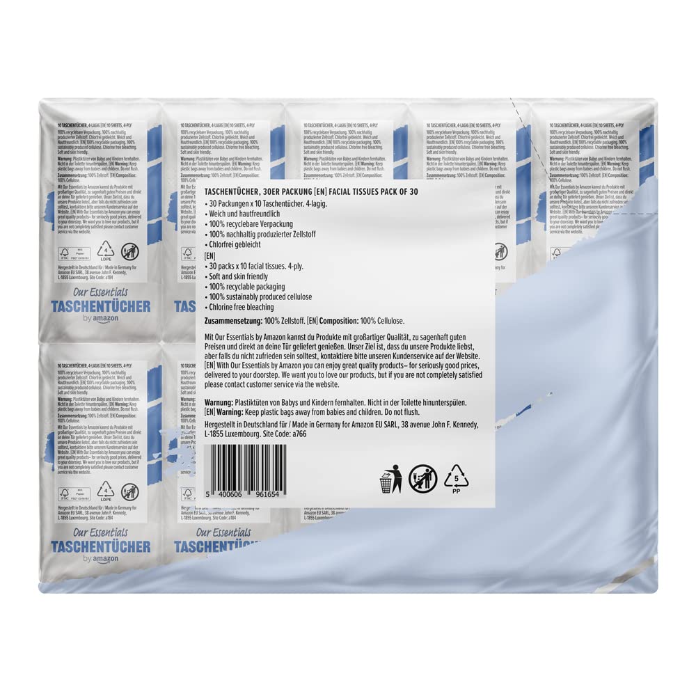 by Amazon Taschentücher 4-lagig, 300 Stück (30 Packungen mit 10)