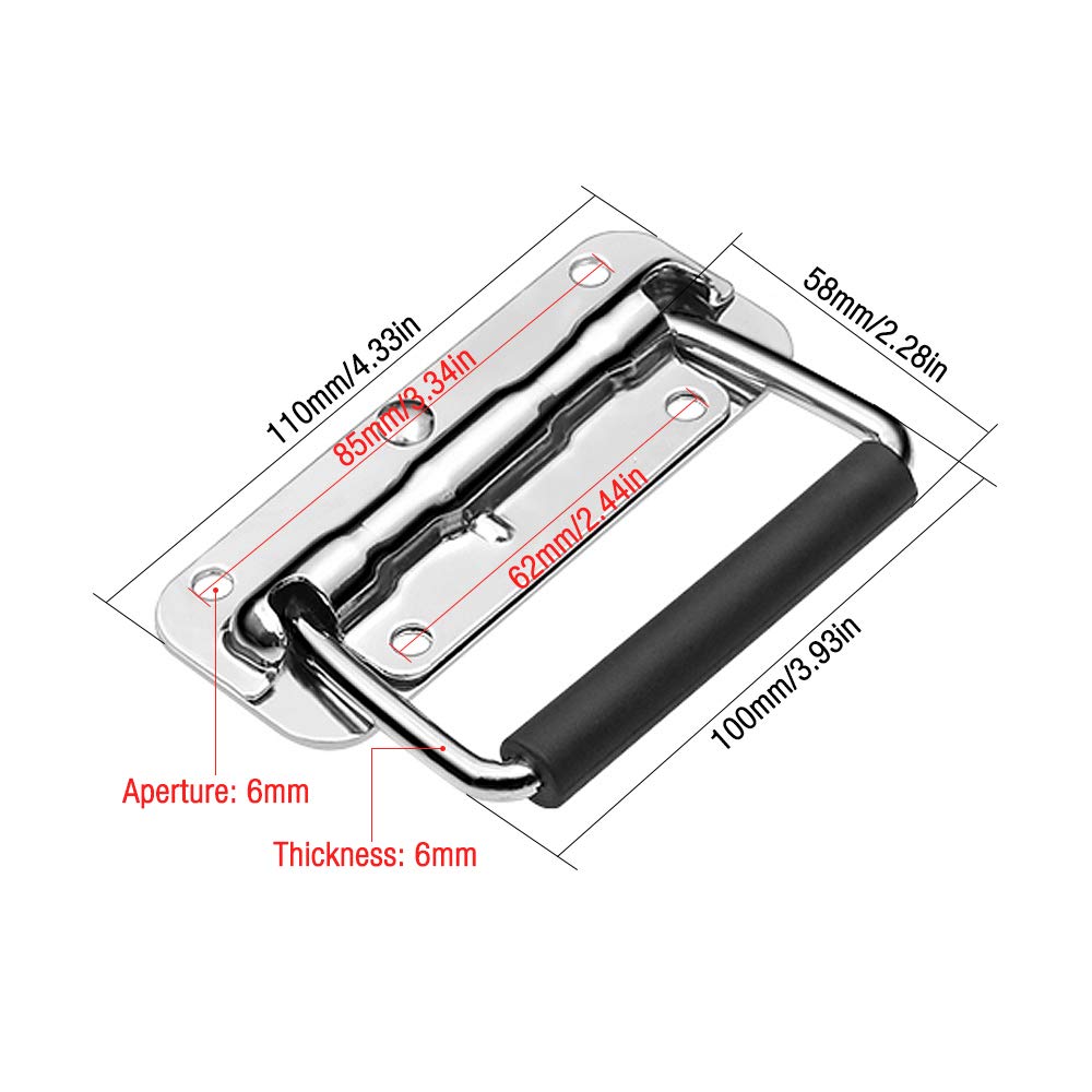 Gobesty 2 Stück klappgriff, Hardware Boxen Gefedert kistengriff, Silber Griffe Griff Tragegriff für Toolbox Tür (110mm)