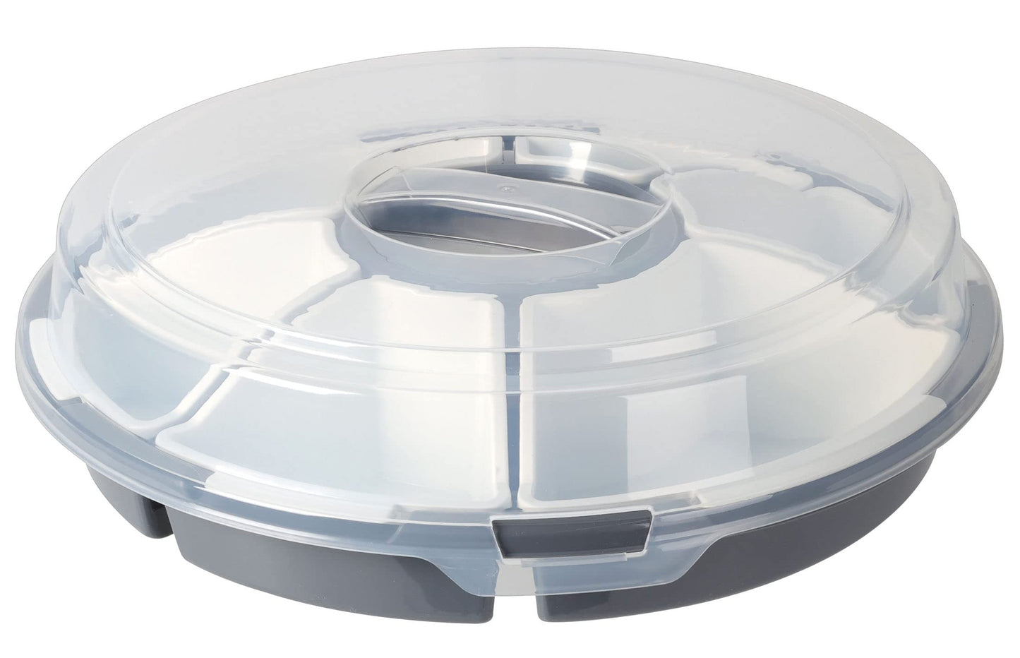 Spetebo Transport Servierset mit 6 Schalen - Ø 33 cm - Runde Snack und Dip Transportbox mit Deckel - Snackteller Snackbox Dip Tapas Schüsseln Servier Teller spülmaschinenfest