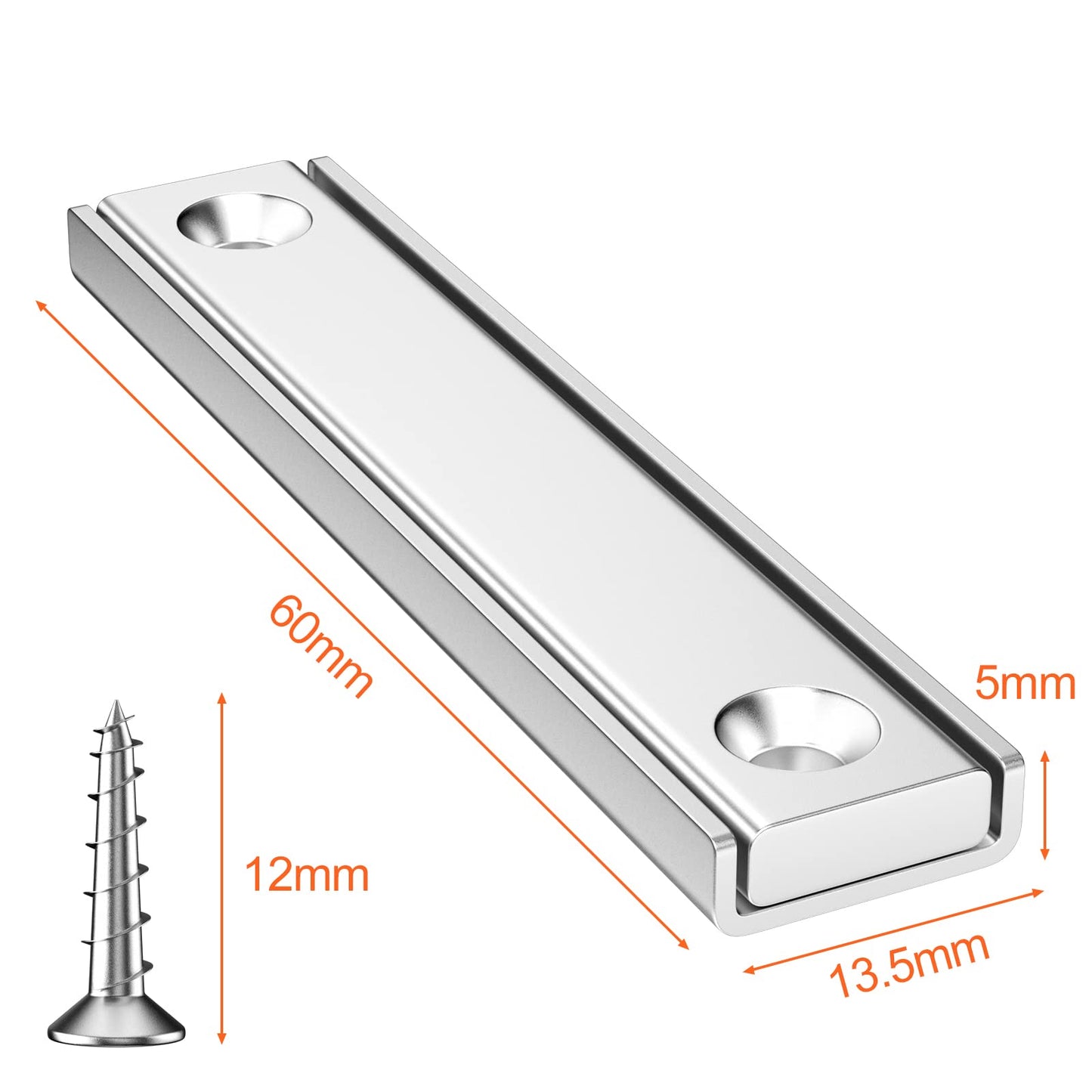 Gvolatee 8 Stück Neodym Magnete Extra Stark 30 Kg Kraft 60 x 13.5 x5 mm, Multifunktions Rechteckmagnete, Senkkopf Viereckig Ziegel Topfmagnet mit Schrauben für Whiteboard, Kühlschrank, Magnettafel