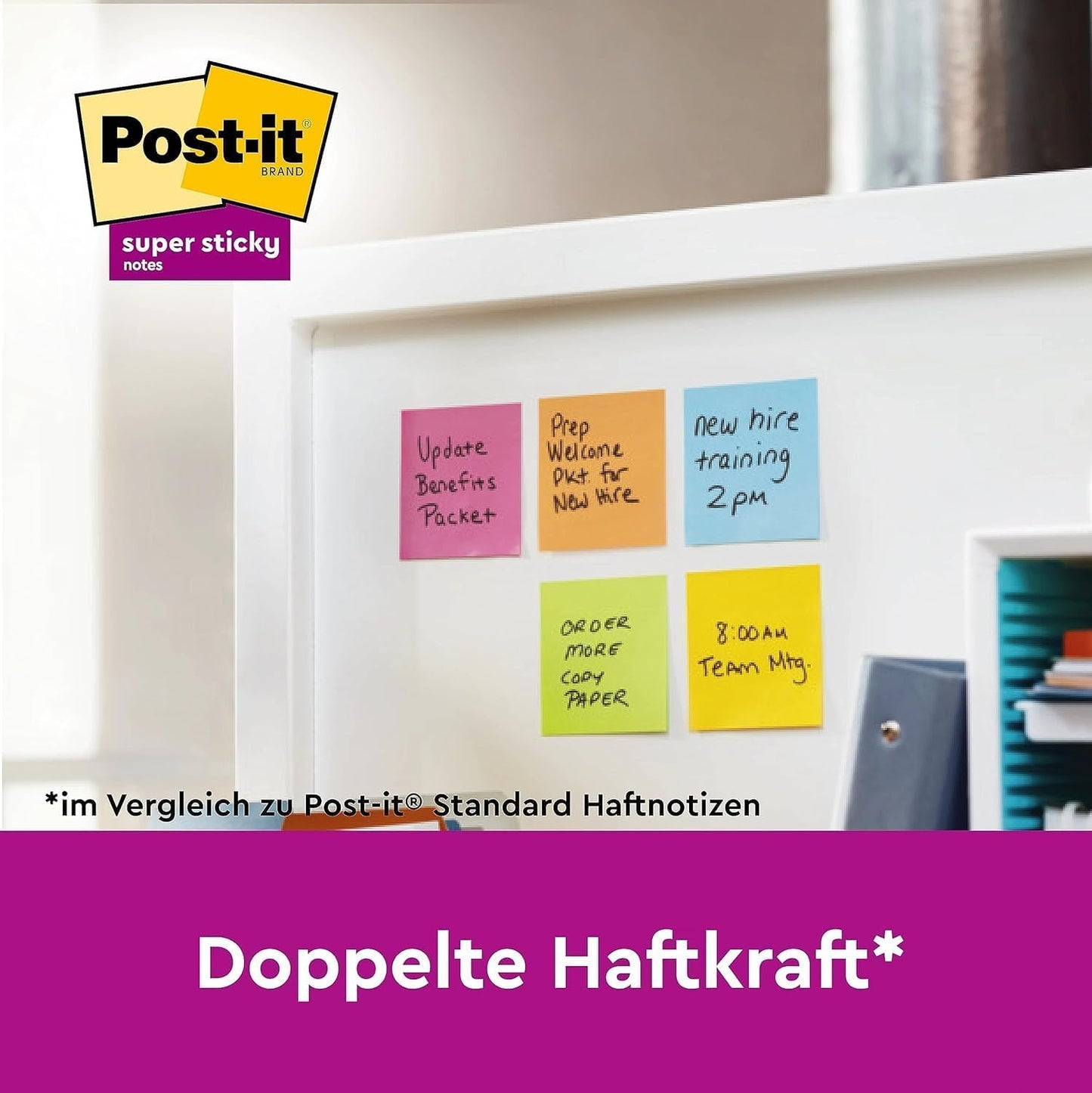 Post-it Super Sticky Notes Carnival Collection, Packung mit 6 Blöcken, 90 Blatt pro Block, 76 x 76 mm, Gelb, Blau, Grün, Pink - Extra-stark klebende Notizzettel für To-Do-Listen und Erinnerungen