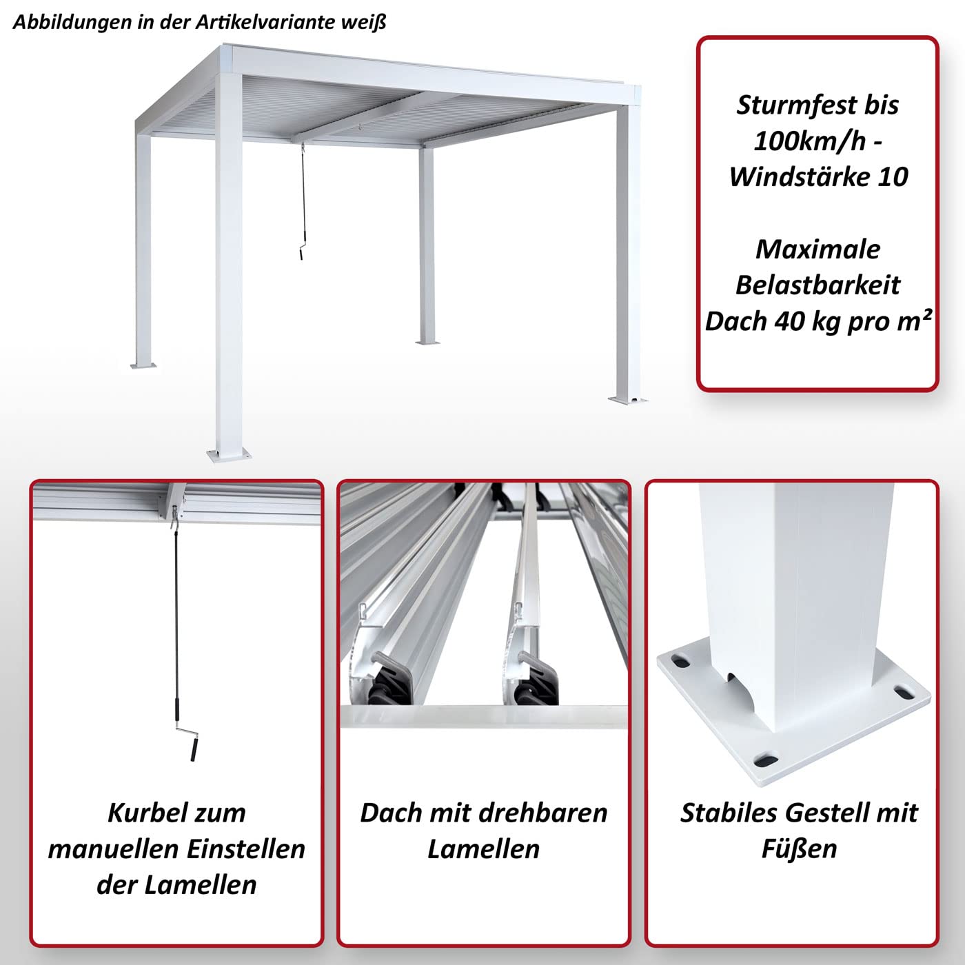 Pergola HWC-L46, Gartenpavillon Lamellen-Pavillon, 10cm-Aluminium-Gestell, Regenrinne sturmfest, 3x3m - anthrazit