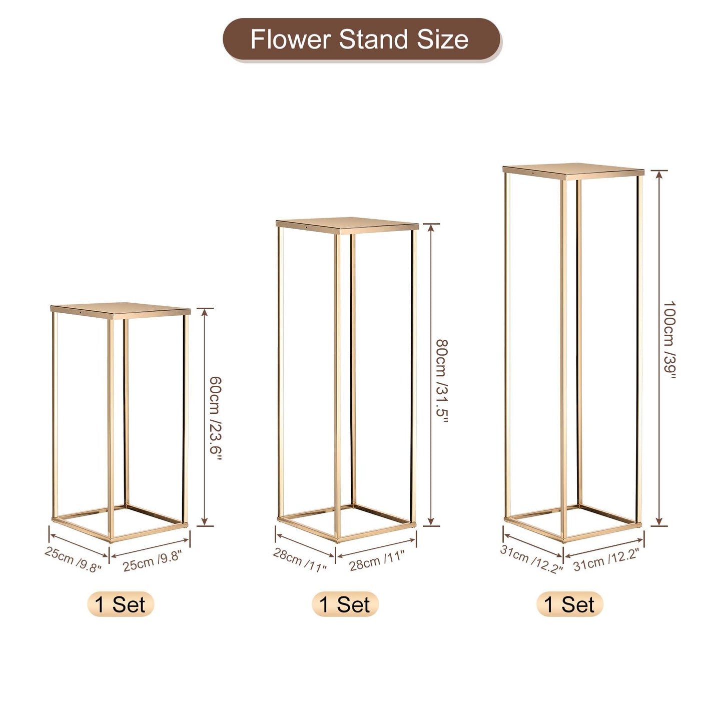 sourcing map Hochzeitsblumenständer Vase Säule, Metallblumenständer 60 cm, 80 cm, 100 cm hoher Blumenständer in Gold für Hochzeitsfeier, Abendessen, Tischdekoration, 1 Set
