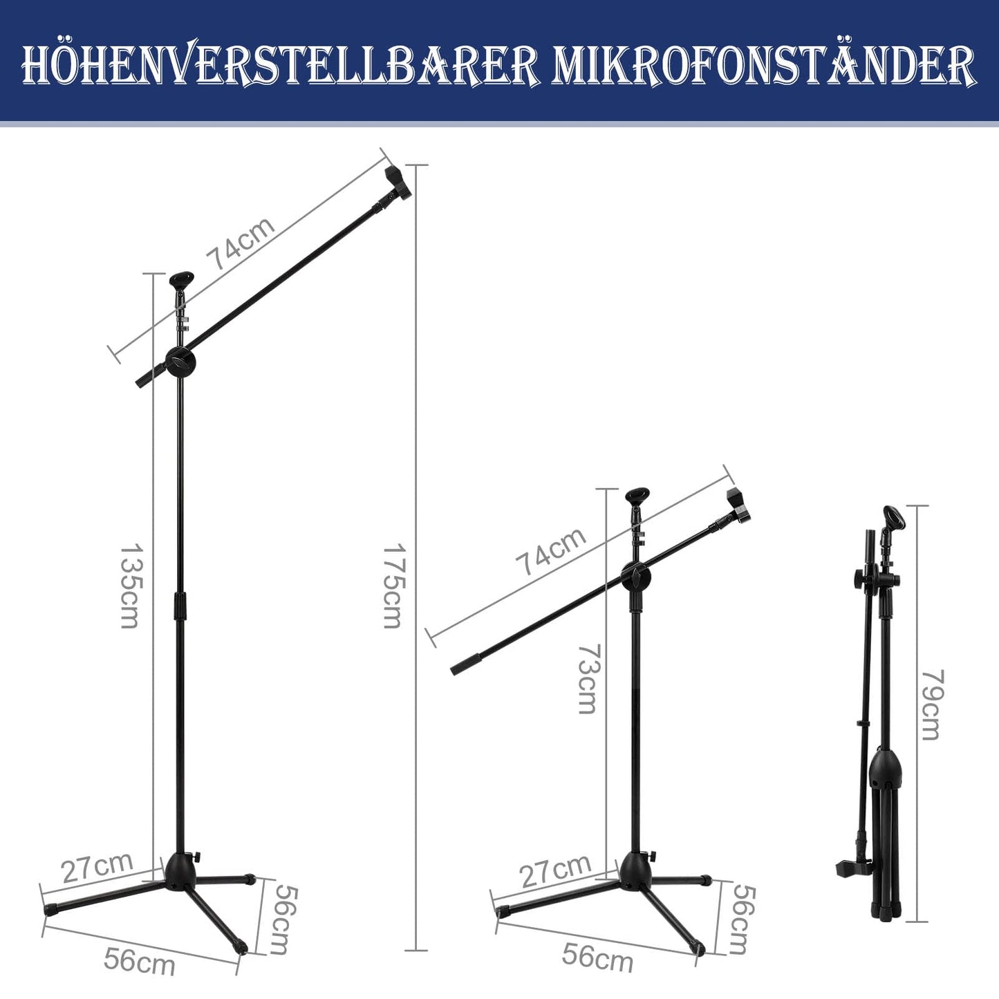 KingSaid MikrofonstĂ€nder 2 in 1 Dual-Use boden Mikrofonstativ mit 2 Mikrofonklemmen Schwenkarm und Adapter 73-175cm Höhenverstellbar Dreibeiniger MikrofonstĂ€nder fĂŒr BĂŒhnentreffen Live-Sprache