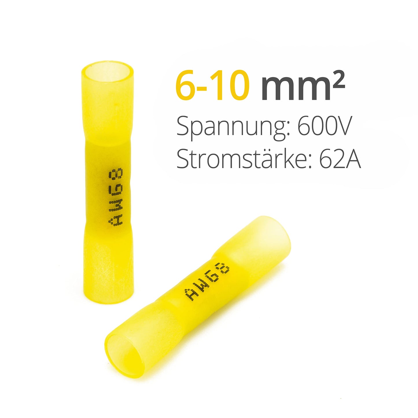 Wirefy Gelbe Kabelverbinder Wasserdicht im Set - 3:1 Schrumpfrate Quetschverbinder - Stoßfeste Verbinder Kfz als Alternative zu Lötverbinder - 8 mm² - 50 Stück