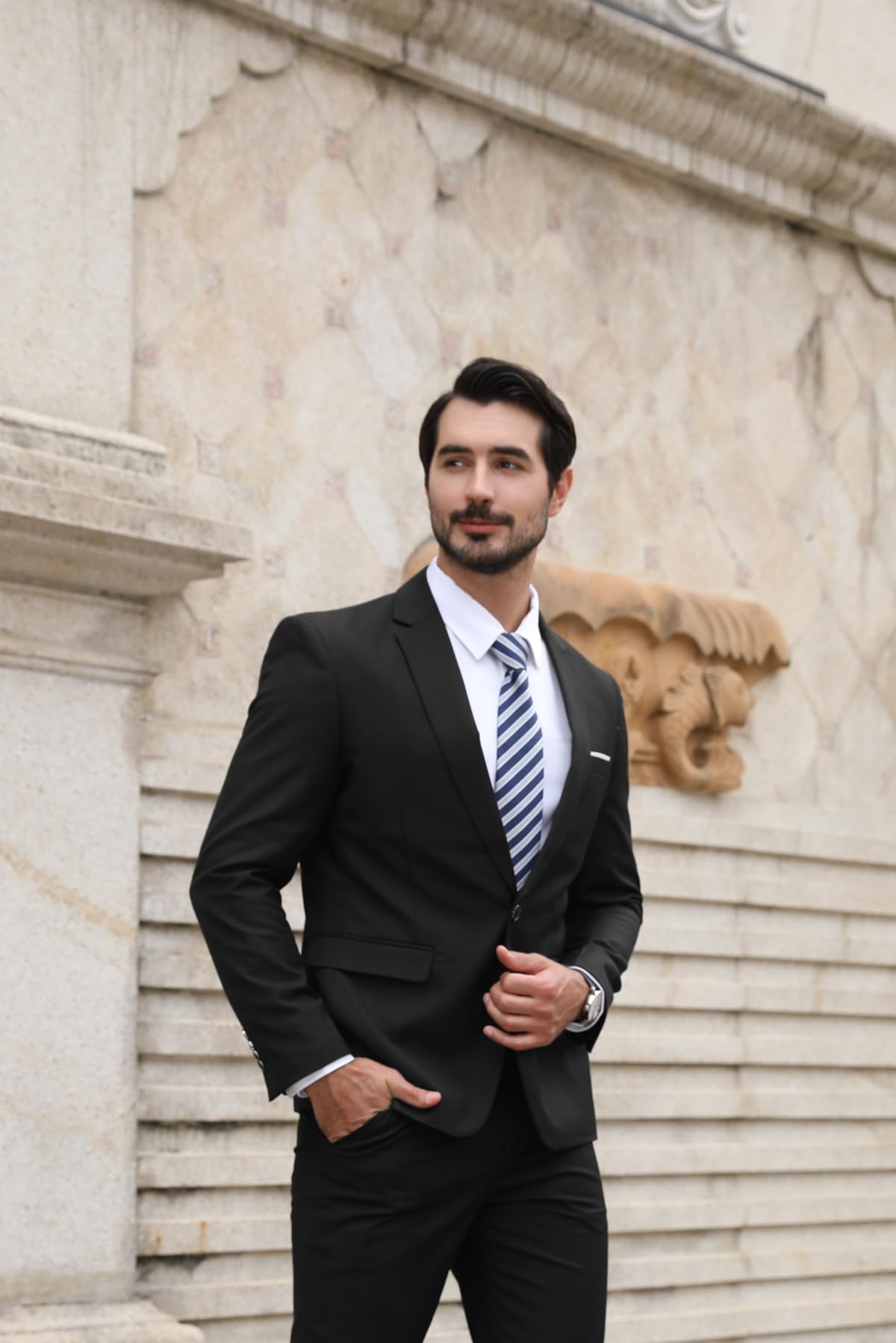 Allthemen Anzug Herren Anzüge Slim Fit 2 Teilig Business Herrenanzug Sakko Hose Schwarz L