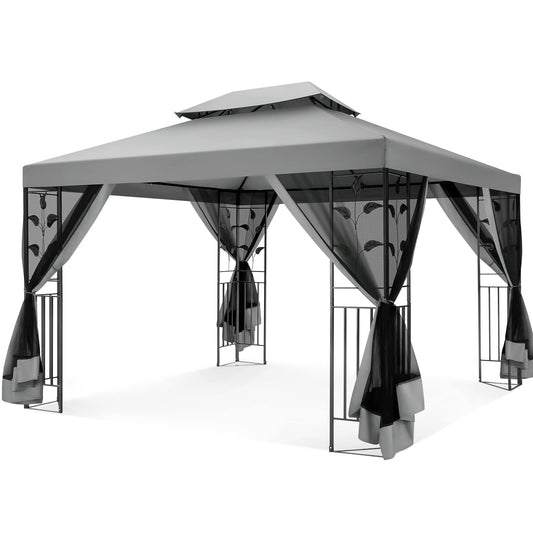 COBIZI Gartenpavillon Mit Moskitonetz Pavillon 3x4 Wasserdicht Stabil Winterfest Pavillon Metall Winterfest Sturmfest Garten Pavillon Wetterfest Pavillon Metall Pavillon FüR Terrassen, Garten(Grau)
