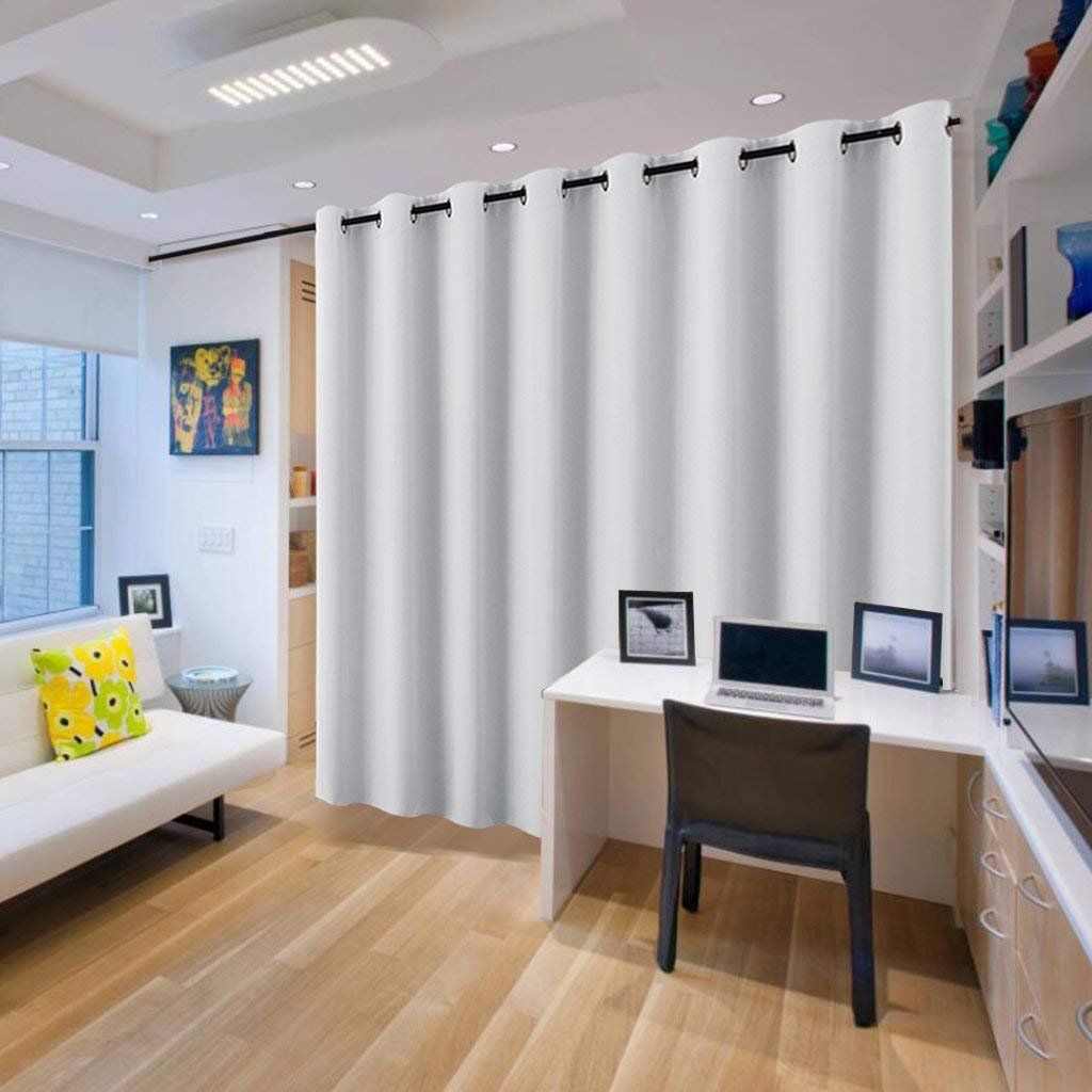 PONY DANCE Raumteiler Vorhang Wärmeisolierend Trennwand Raumtrenner für Wohnzimmer/Schlafzimmer/Büro Sichtschutz Thermovorhang Kälteschutz Ösenschal, 1 Stück H 243 x B 457 cm, Grau-weiß