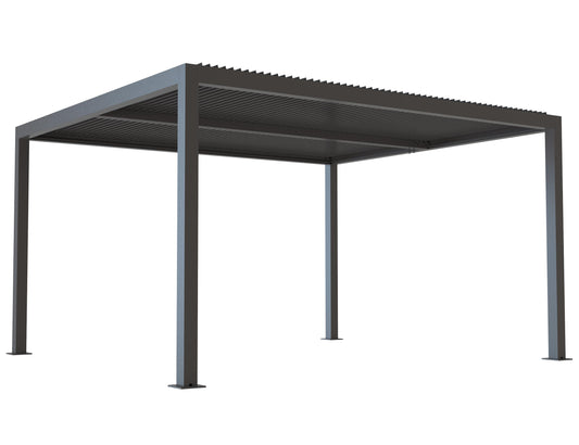 PURPLE LEAF Pavillon 3.65 x 4.25 m mit Lamellendach Freistehend Terrassenüberdachung Verstellbaren Aluminium-Lamellen Pergola Wasserdicht Stabil Winterfest, Grau