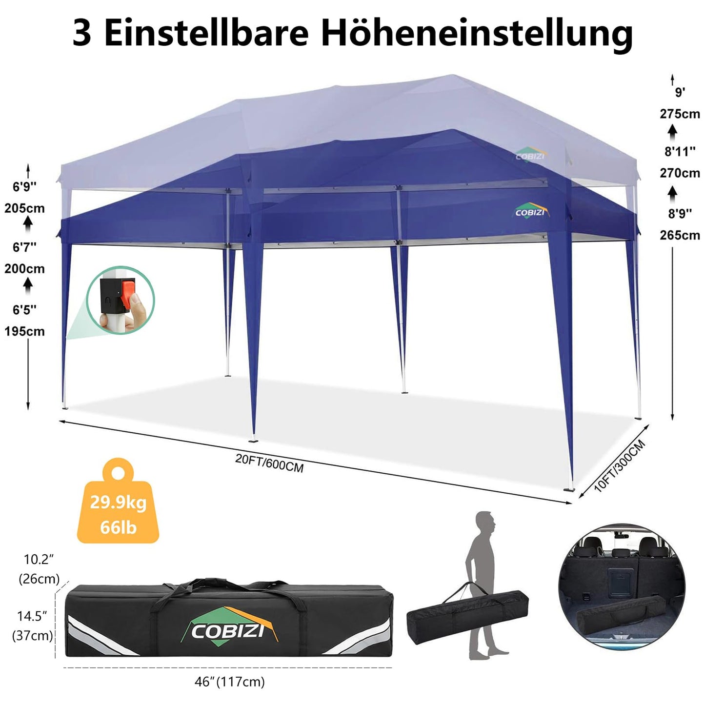 COBIZI Faltpavillon 3x6 Pavillon Wasserdicht Winterfest Pop Up Pavillon Klappbar 3x6 Zelt mit 6 Seitenwnden 3 Höhenverstellbar UV-Schutz Gardenpavillon Partyzelt für Markt, Freien Event (Navy blau)