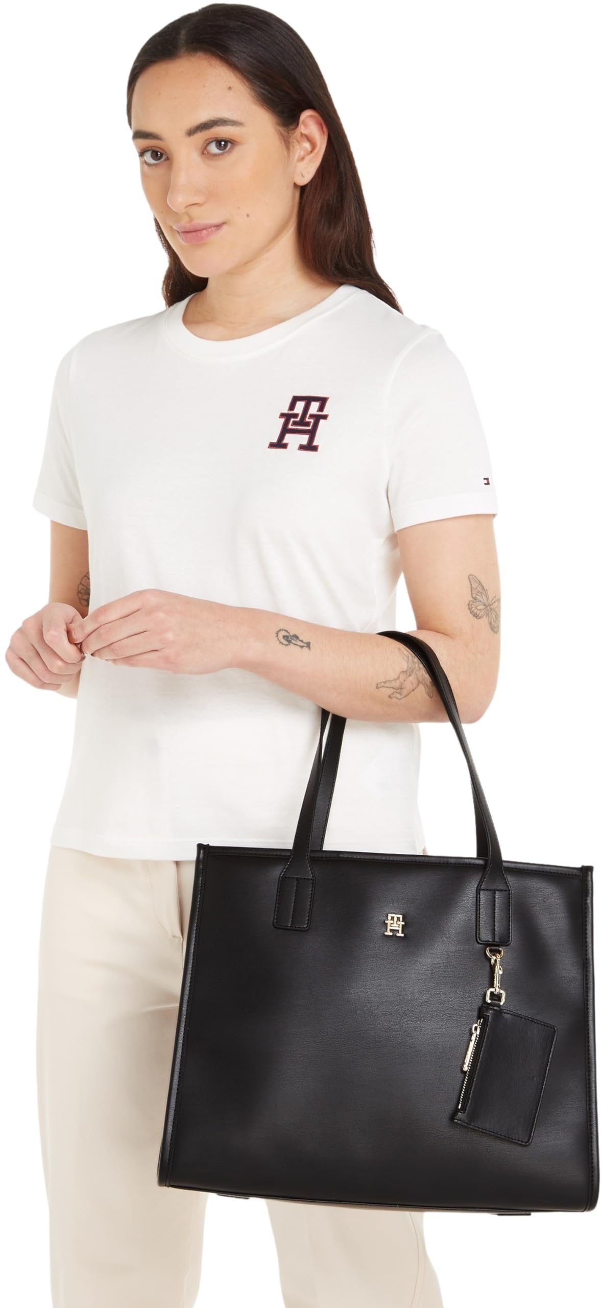 Tommy Hilfiger Damen Tote Bag Tasche City Tote Mittelgroß, Schwarz (Black), Onesize