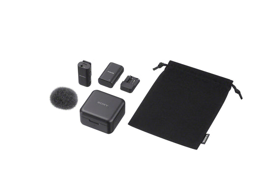 Sony ECM-W3S, 1 Sender, 1 Empfänger, Ladestation, Kompaktes Kabelloses Mikrofon, 150m Reichweite, Ideal für Kameras, Smartphones, Podcast, Streaming, Interviews